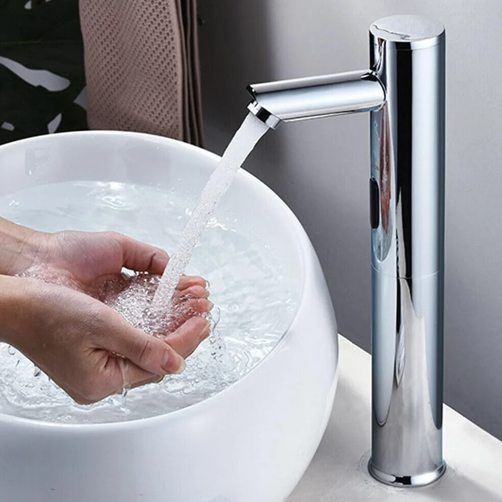 Robinet à capteur infrarouge, mitigeur de lavabo automatique, mitigeur de lavabo, robinet de salle de bain, robinet d'évier sans contact pour salle de bain, toilettes, cuisine, hôtel (20 cm)