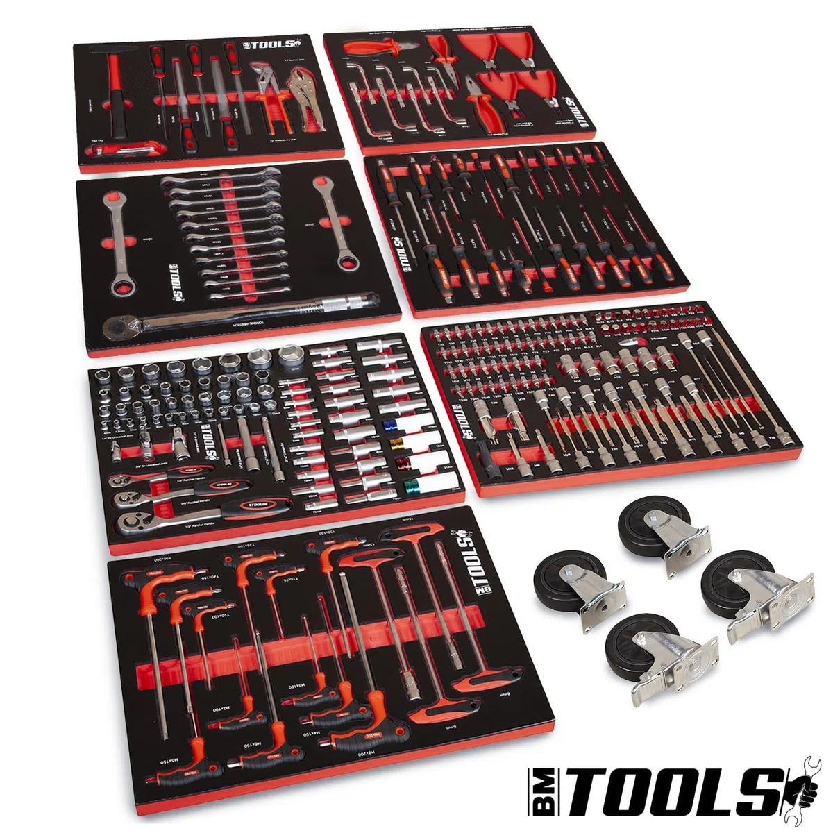 BM TOOLS Servante d'atelier 9/7 Monster-Edition-Blue 7 tiroirs Pleins, 1 Porte & 1 tiroir Vertical - 257 Outils - sur roulettes
