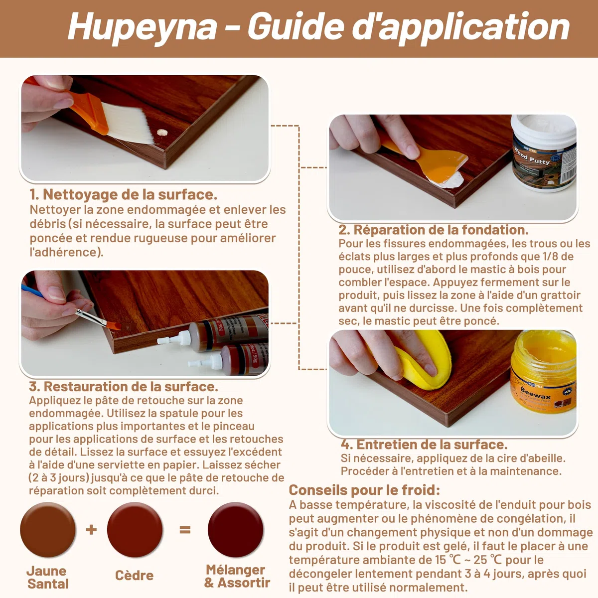 Kit Reparation Bois, Grande Capacité Kit Réparation Parquet, Mastic à Bois et Cire D'abeille Réparer Rayures, Fissures, Trous, Décoloration pour Portes Bois, Tables, Armoires, Sols Stratifiés, Lits