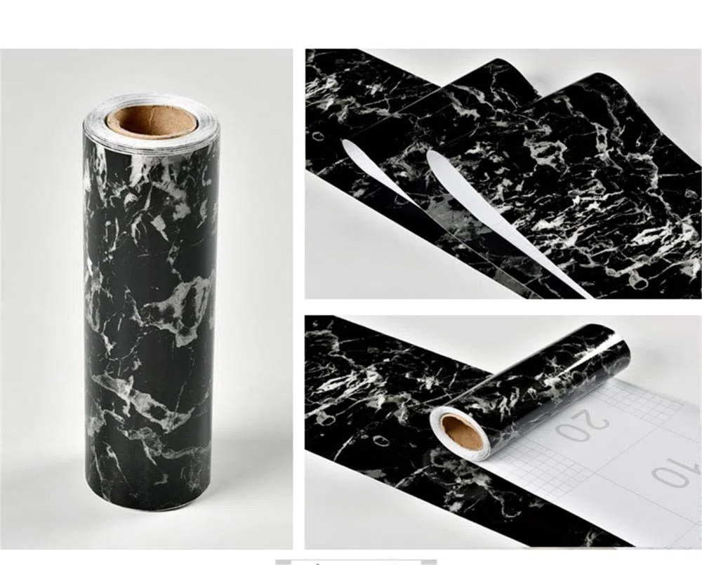 Frise de papier peint autocollant pour cuisine, chambre d'enfant - Noir - Amovible - Imperméable - PVC - 15 cm x 1000 cm