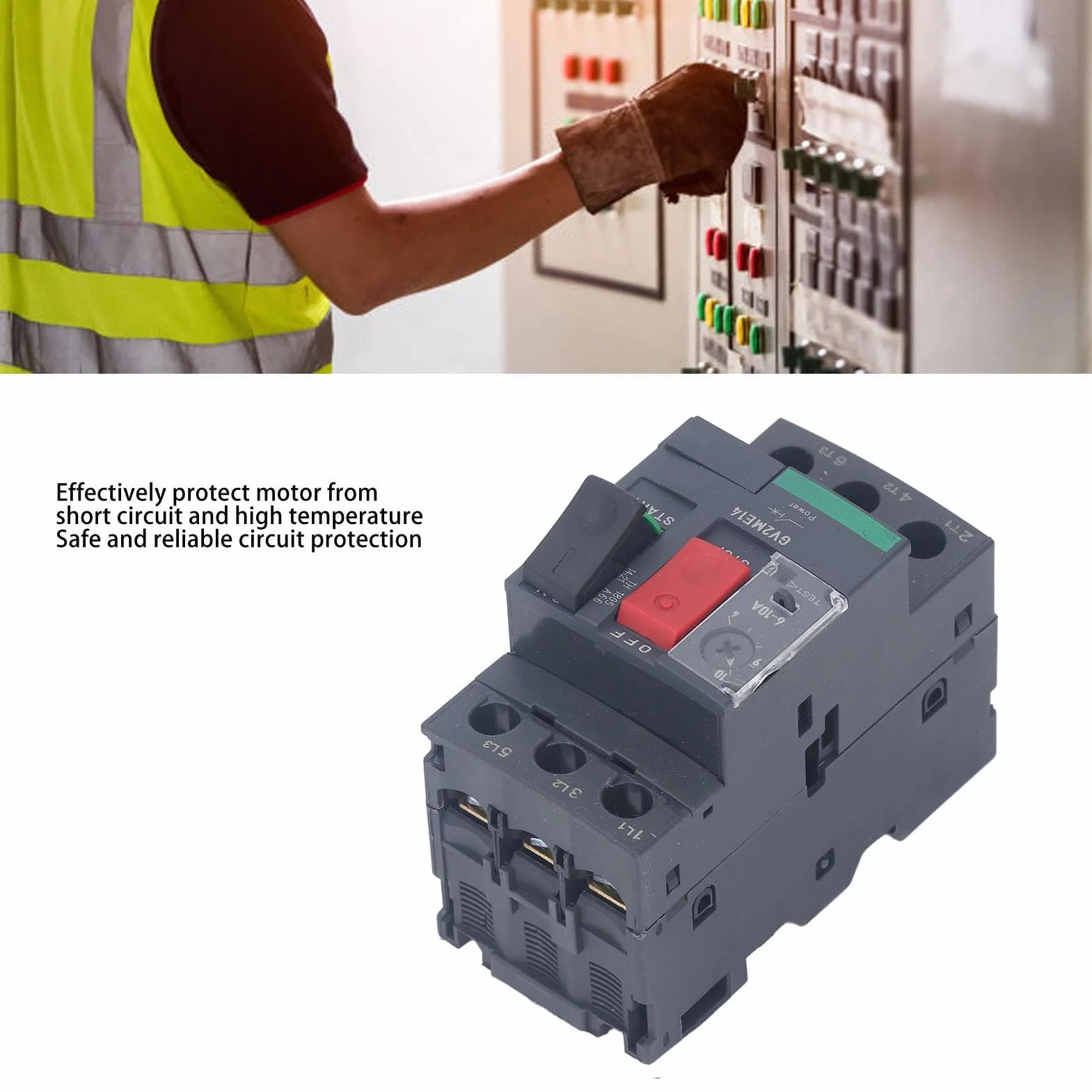 Disjoncteur de Protection de Moteur AC690V, Interrupteur de Protection de Moteur Manuel Thermique et Magnétique avec Bouton de Commande pour Divers Moteurs (GV2-ME14 6-10A)