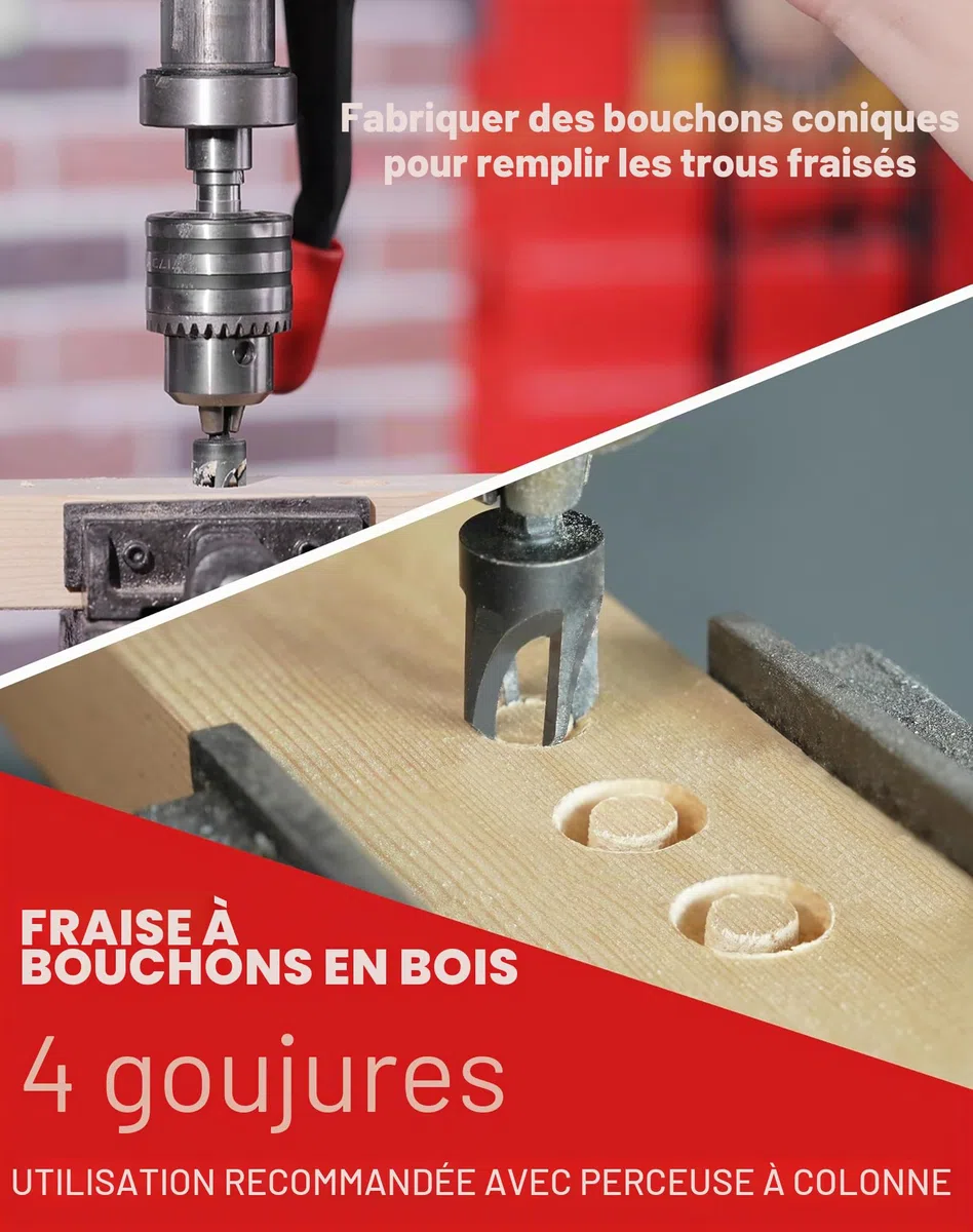 EZARC Ensemble de forets coniques, 15 pièces. Avec forets et coupe-bouchons en bois. Queue hexagonale de 1/4", changement rapide. Idéal pour le bois. Boîte incluse.