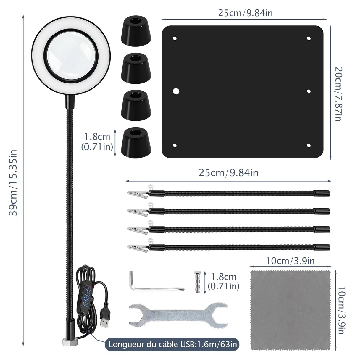 Troisième Main Soudure 6X Loupe LED Lampe 4 Bras Flexibles Support Circuit Imprimé Station de Soudage pour Bijoutier Electronicien Bricolage