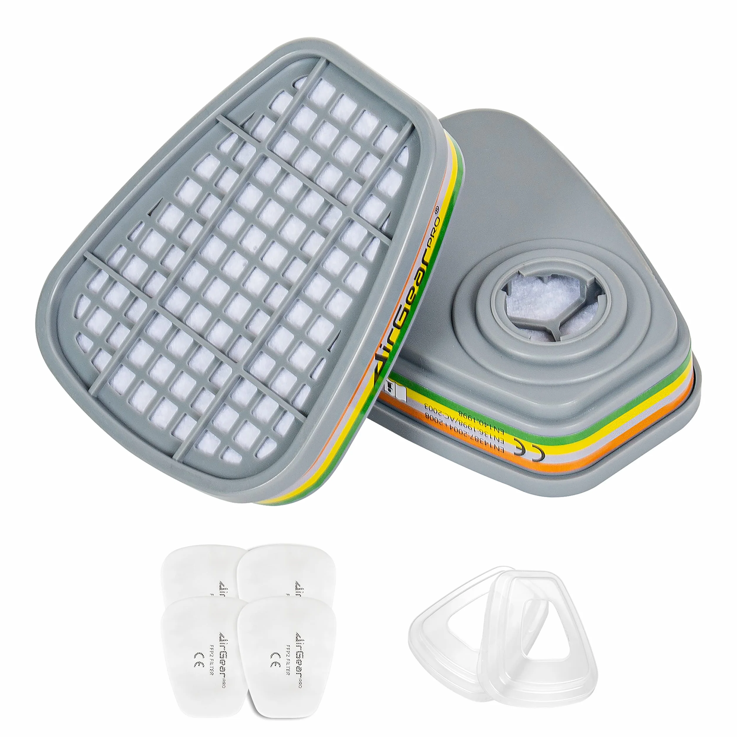 AirGearPro F-500 ABEK1-P2 Filtres pour Masque de Protection Respiratoire Réutilisable G-500/M-500/G-750, Anti poussière, Anti gaz pour travaux chimiques, industriels, peinture, bricolage, ponçage