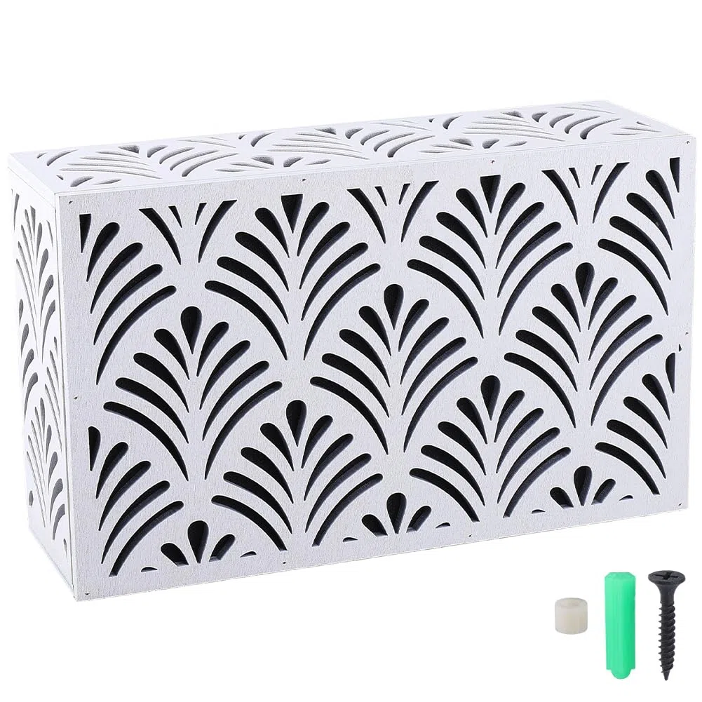 Boîtier de Sonnette Blanc Moderne Couverture Cloche Motif Abstrait Éventail Bois Rectangle Décoratif Élégant Facile à Installer Mur Intérieur Extérieur Entrée Porche Maison Décoration