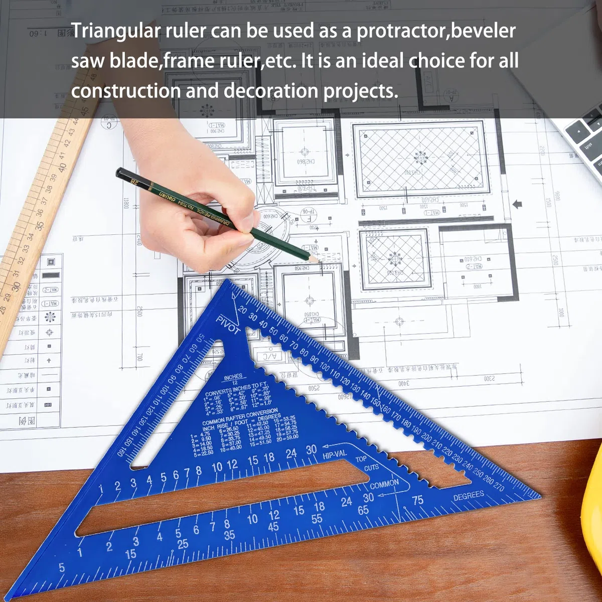 12 Pouces Equerre Menuisier en Alliage D'aluminium, Regle Triangle Métrique pour Mesure D'angle Charpentiers Ingénieurs (Bleu)