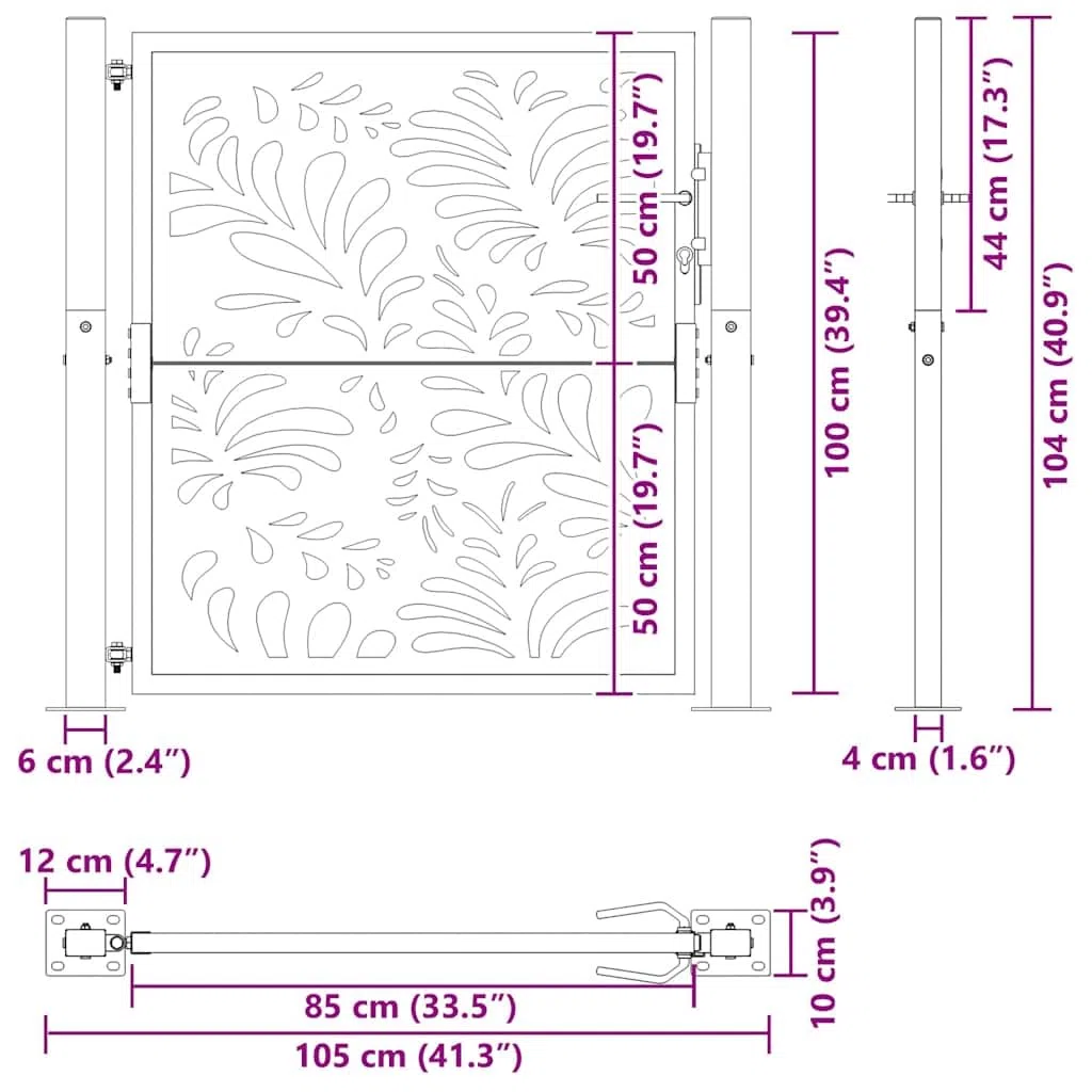 vidaXL Porte Jardin Acier résistant aux intempéries Conception Vague, Porte de clôture, Porte extérieure, Porte en métal, Porte de sécurité