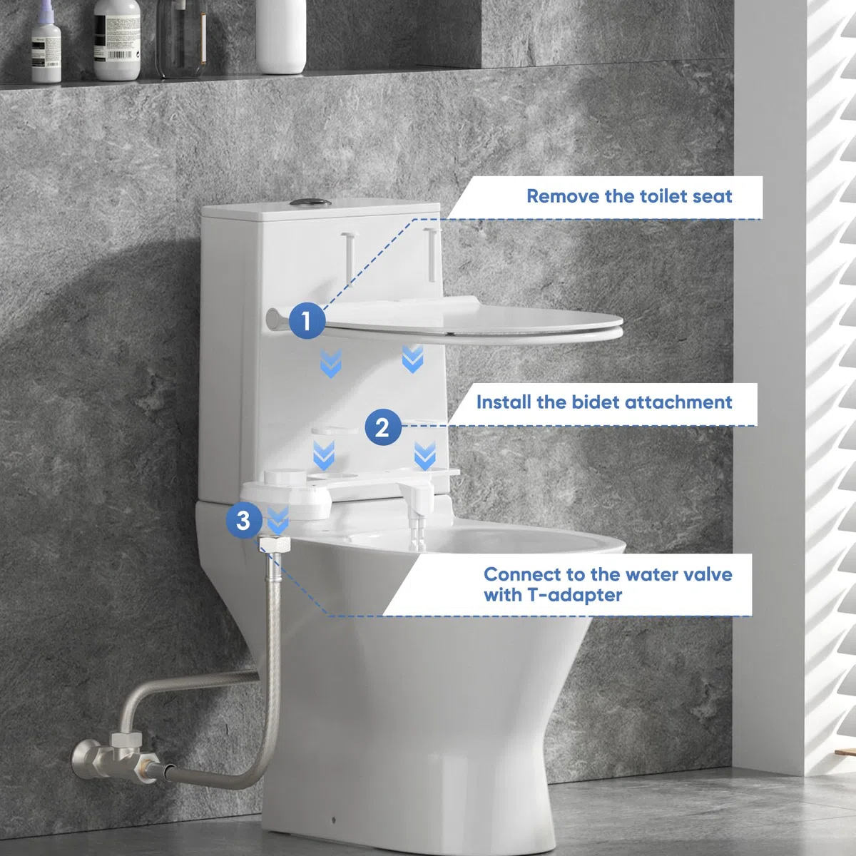 Pulvérisateur Bidet non électrique, Bouton poussoir réglable Toilette Japonaise pour eau froid de toilette bidet Abattant WC Alle De Bain avec Double Buses rétractables autonettoyantes