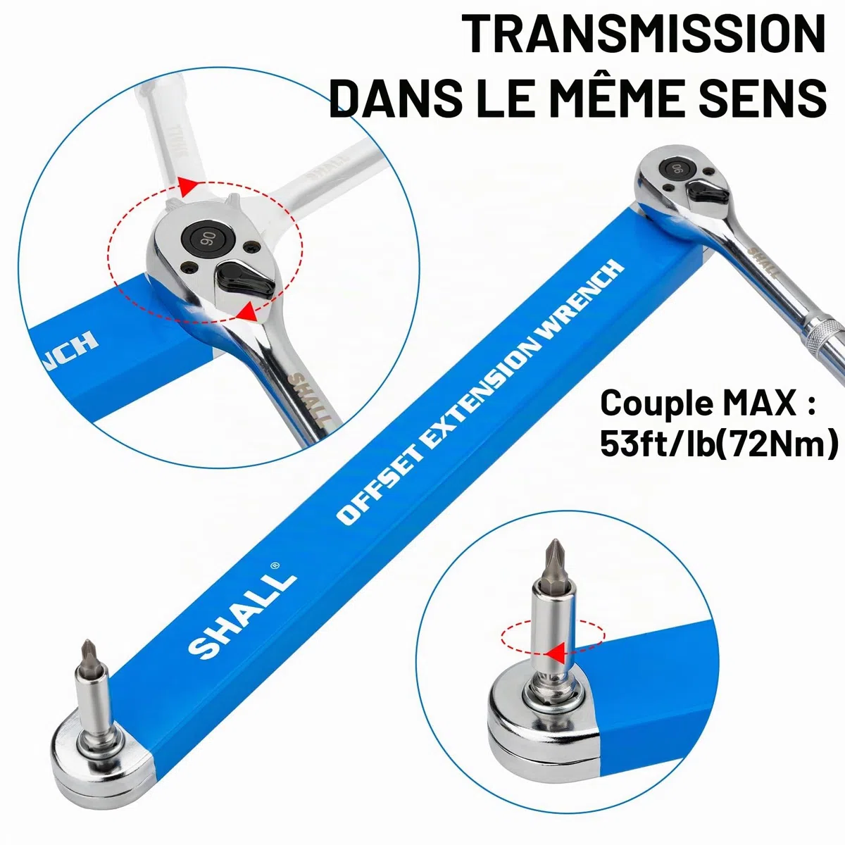 Shall Clé à rallonge décalée - Jeu de clés à rallonge décalées 15,4'' Impact Ready - avec adaptateurs carrés 1/2'', 1/4'' et 3/8'' et 10 embouts universels