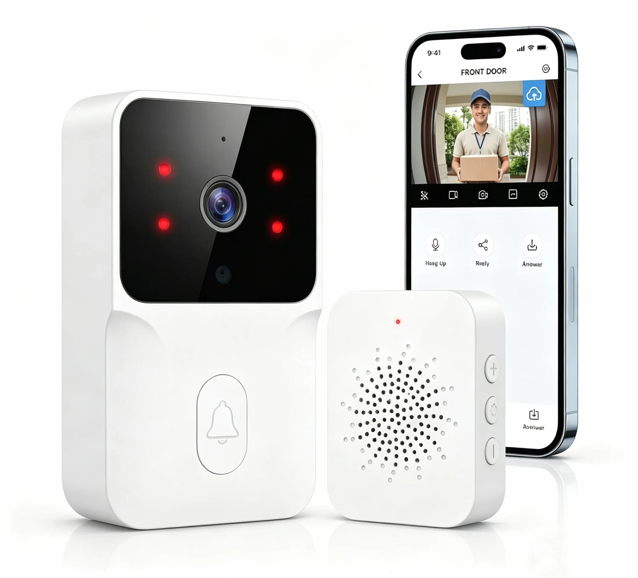 Sonnette sans Fil Extérieure Étanche,Sonnette Vidéo sans Fil avec Caméra,1080P Surveillance WiFi de Vision Nocturne HD,Audio Bidirectionnel, Alertes de Détection Humaine (Small)