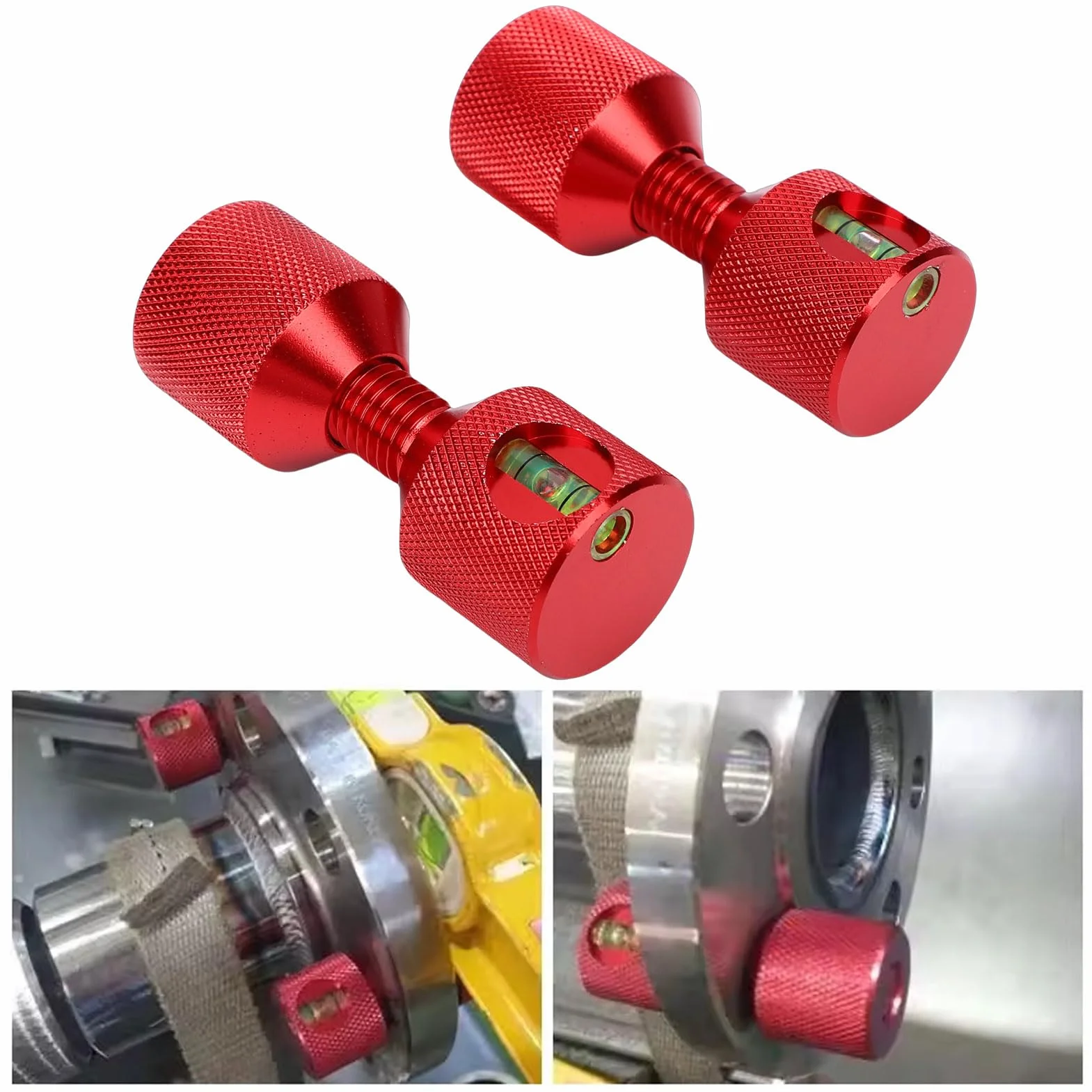 Naroote 2 Pièces Broches à Deux Trous 1-1/8 Pouces en Alliage D'aluminium Goupille D'alignement de Bride à 2 Trous avec Niveau intégré Finition Rouge Oxyde anodisé Fabrication Précise