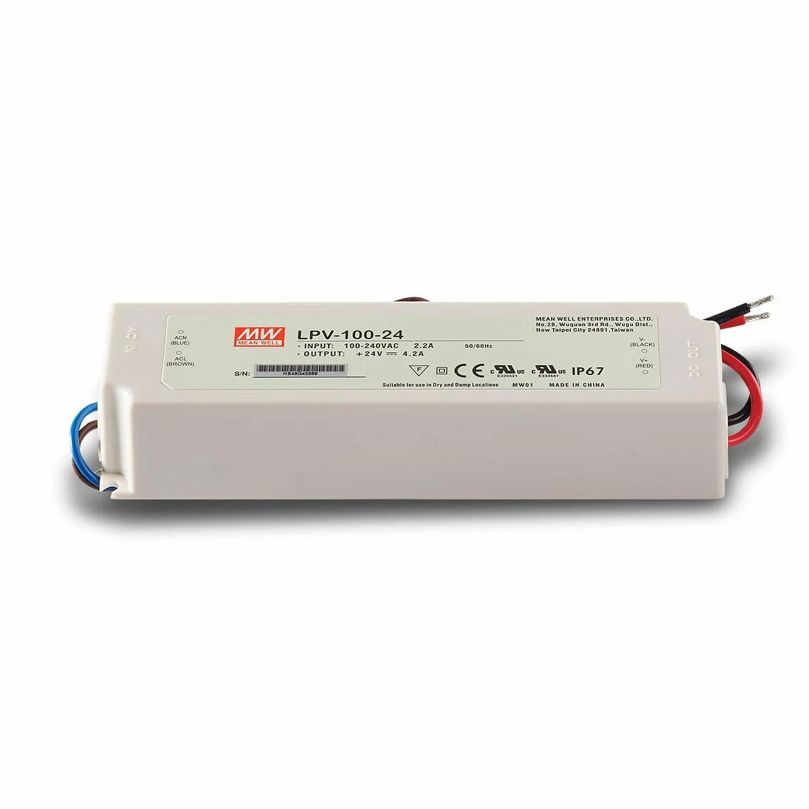 Mean Well LPV-100 – 24 - Bloc d'alimentation, avec puissance de 100,8 W DC 24 V et indice de protection IP67 - Transformateur pour LED