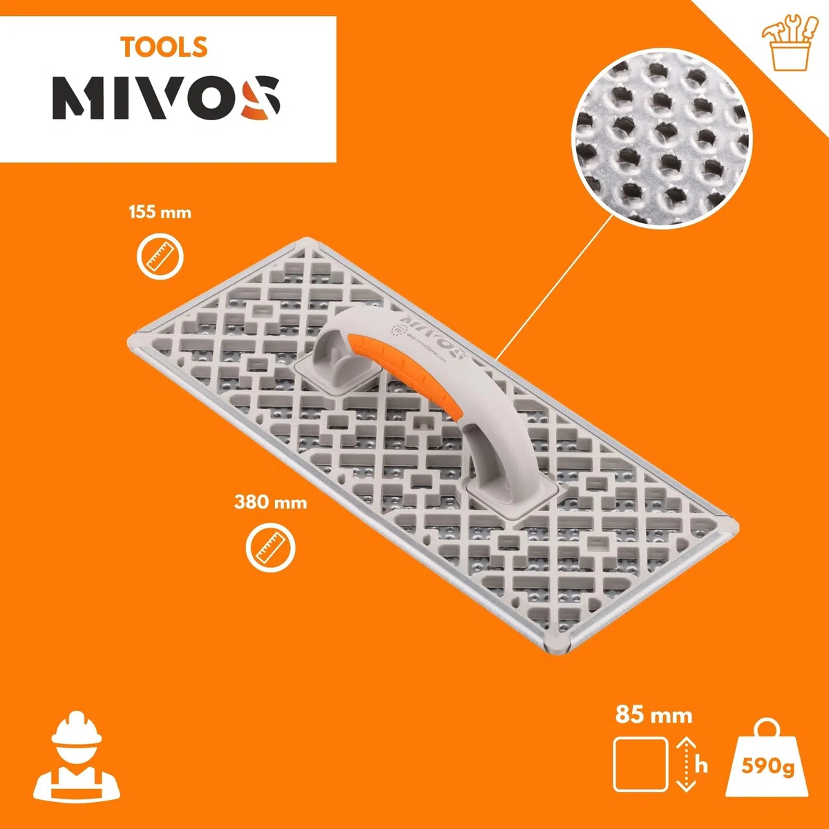 MIVOS Planche à poncer - Planche à râper pour polystyrène expansé - Planche à râper avec revêtement en tôle d'acier galvanisée - 380 x 155 mm