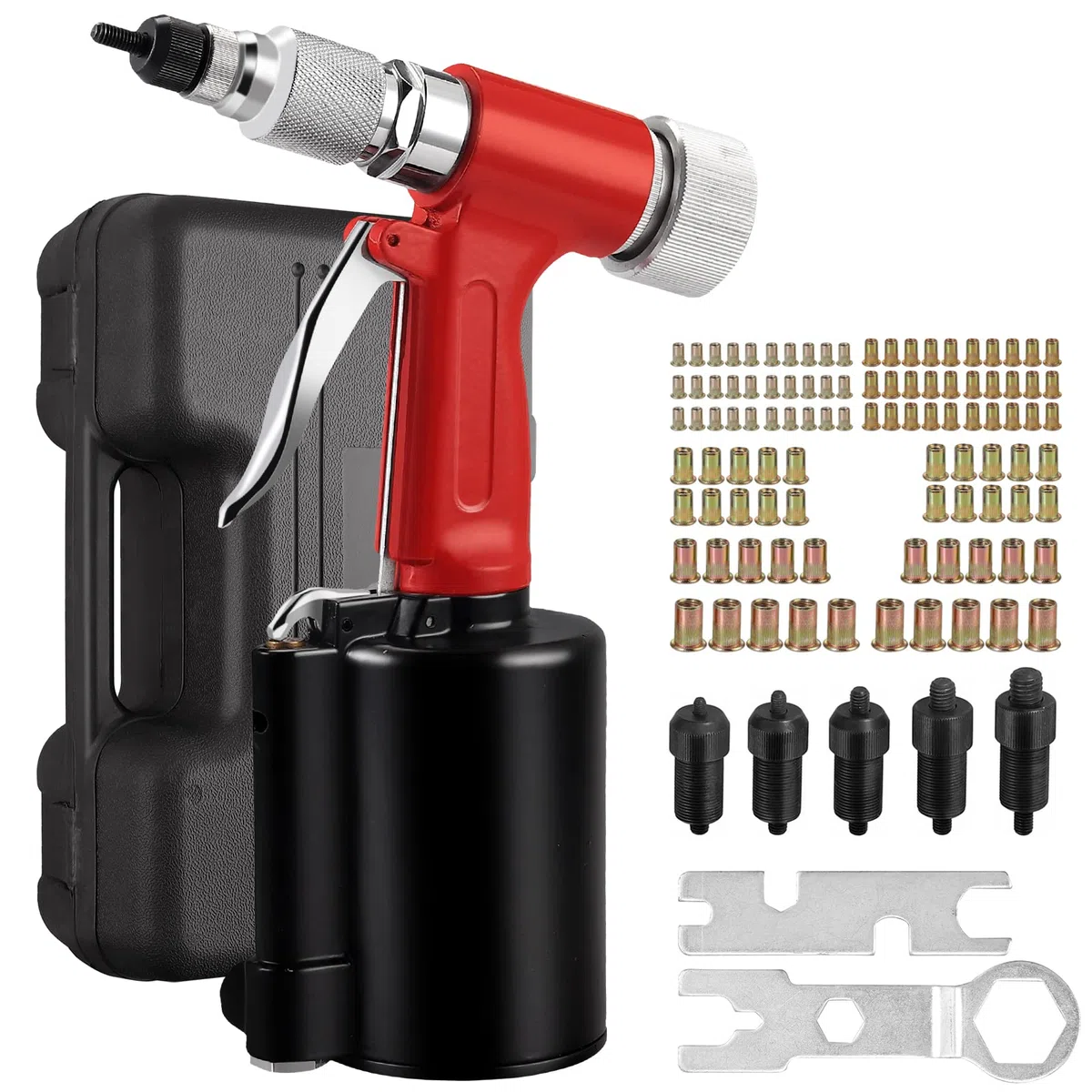 Proster Riveteuse Pneumatique 1100 KGF pour M4-M10 – Pistolet à Écrou Professionnelle à Air avec 100PCS Écrous, Outil de Rivetage pour Atelier, Automobile, Chantier et Usage Professionnel Intensif