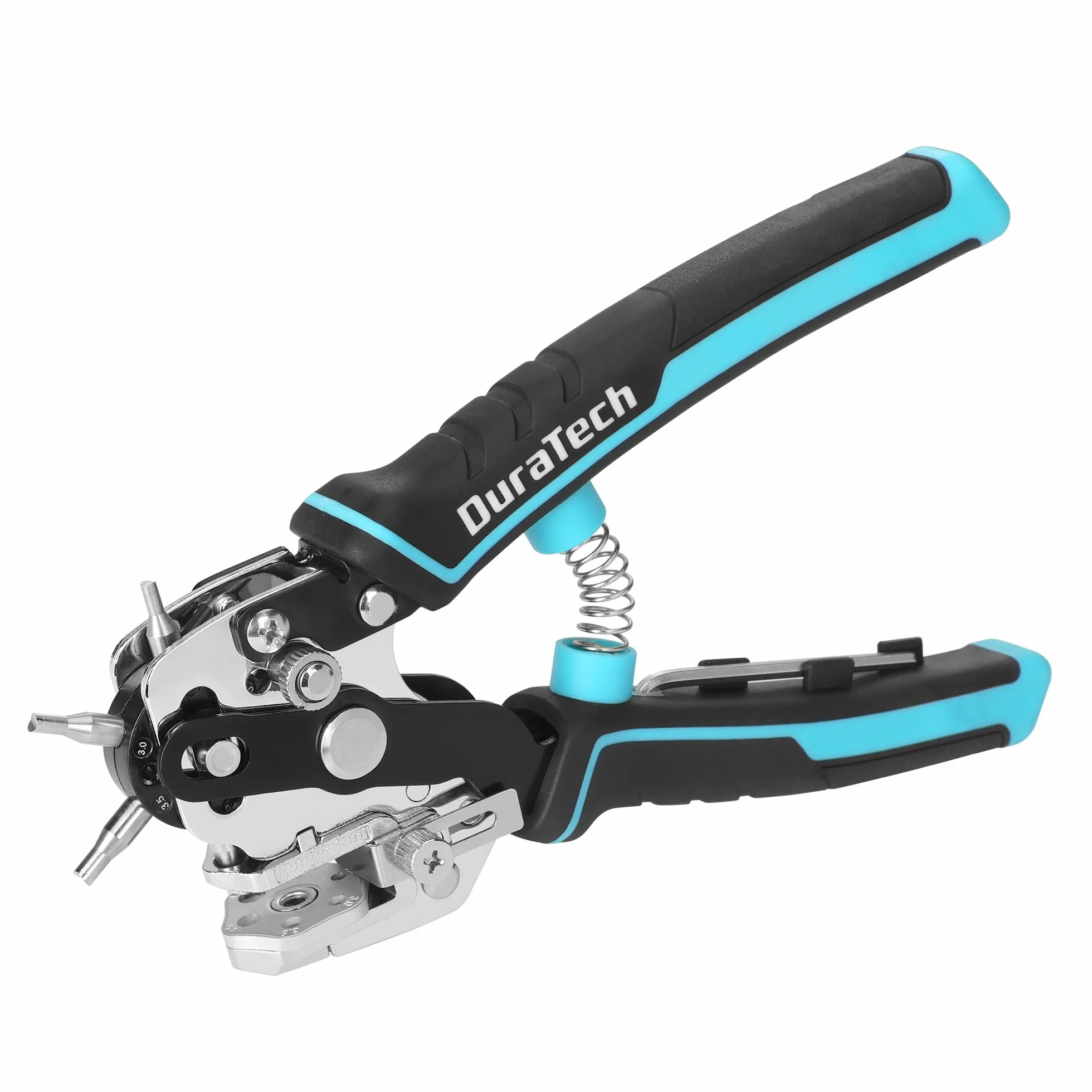 DURATECH Pince Perforatrice Rotative avec 6 Tailles de Poinçon Interchangeables, Outil de Perforation avec Règle pour Cuir, Ceinture, Tissu, Papier, Carte, Plastique, Sac