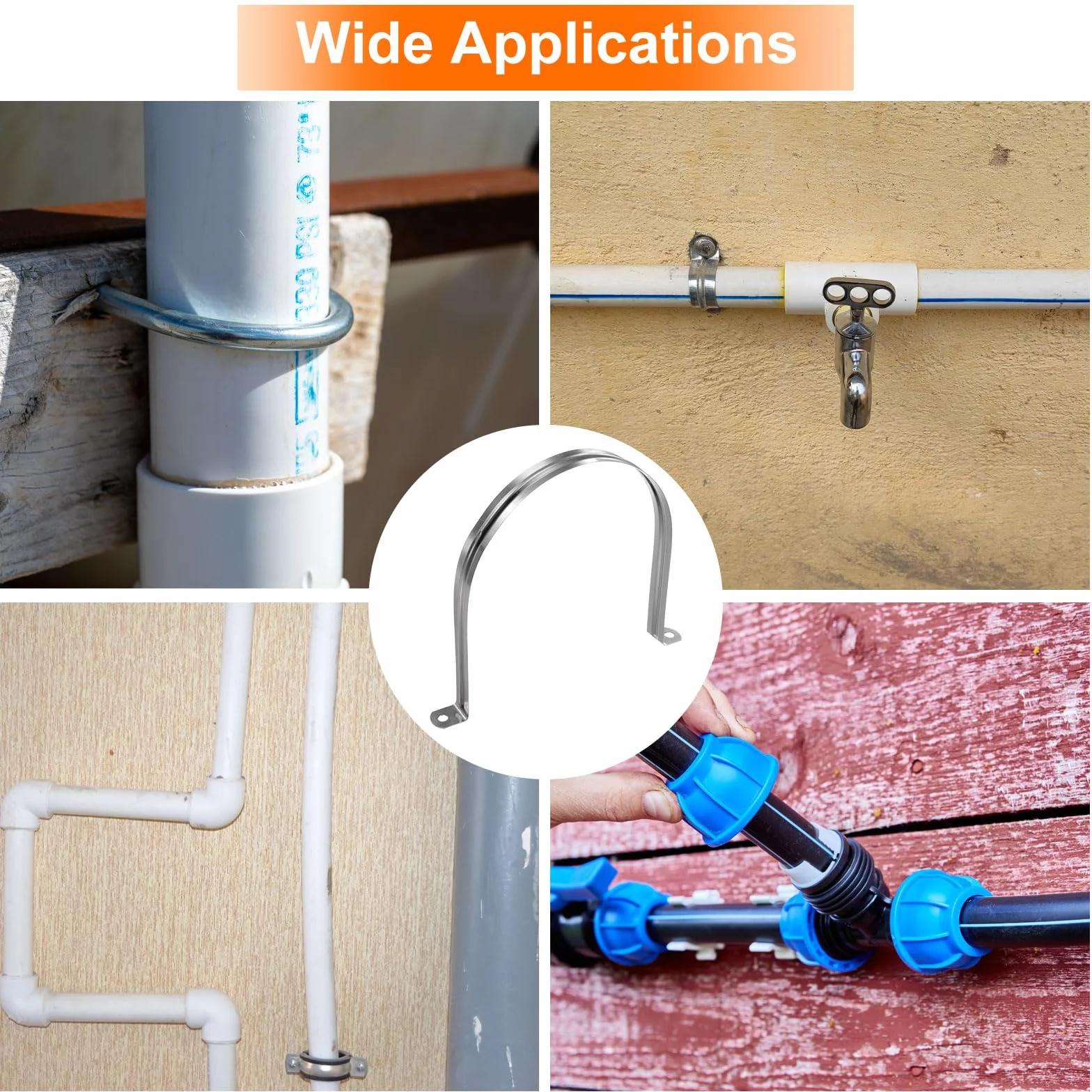 sourcing map Lot de 10 colliers de serrage de 150 mm M150 en forme de U, sangle de tuyau rigide en acier inoxydable, support en forme de U avec deux trous pour tuyau, tuyau, fil de fixation
