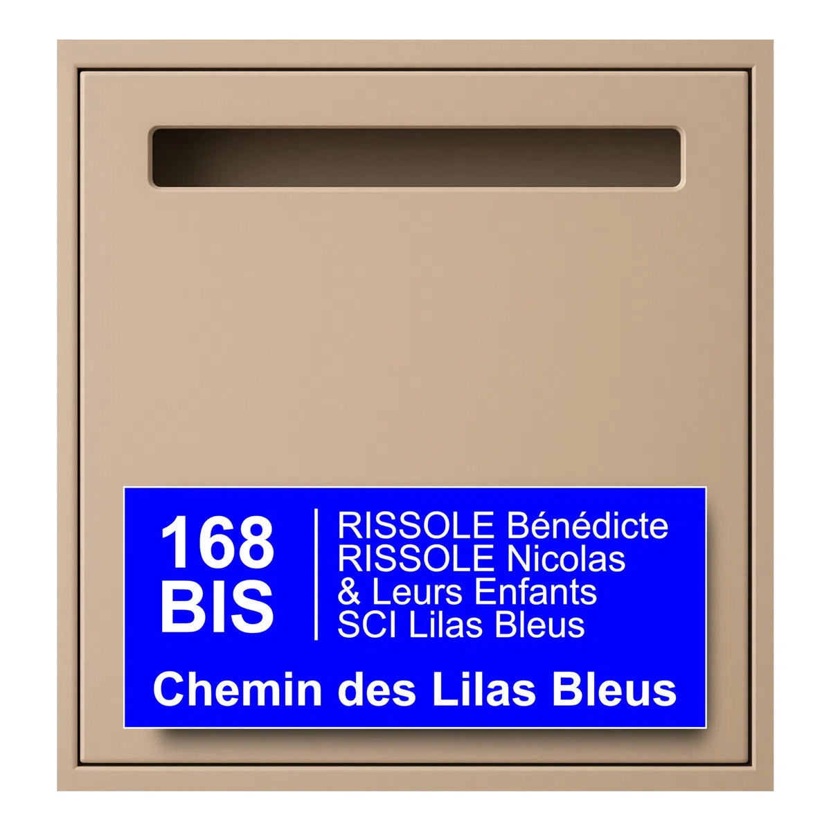 Plaque Boite aux Lettres Personnalisable - 24x10 cm - Numéro de Maison et Adresse - Gravée et Personnalisée - Signalétique Maison, Cabinet, Entreprise, Bureau, Etiquette avec Nom (Bleu)