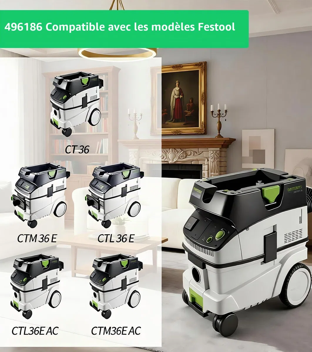 Lot de 6 compatibles sac aspirateur festool 496186 pour sacs aspirateur Festool CT 36 / CTM 36 E/CTL 36 E, 5 couches de grande capacité - Pièces de rechange SC FIS-CT 36