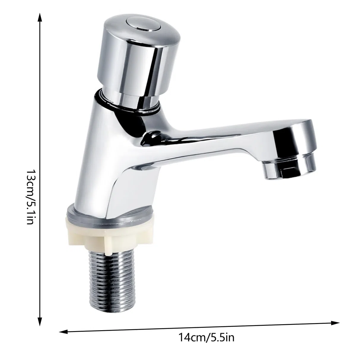Robinet Poussoir Eau Froide Uniquement,Robinet à Temporisation de 4 à 6 Secondes,Fermeture Automatique Laiton Chromé G1/2,pour Lave Main & Salle de Bain
