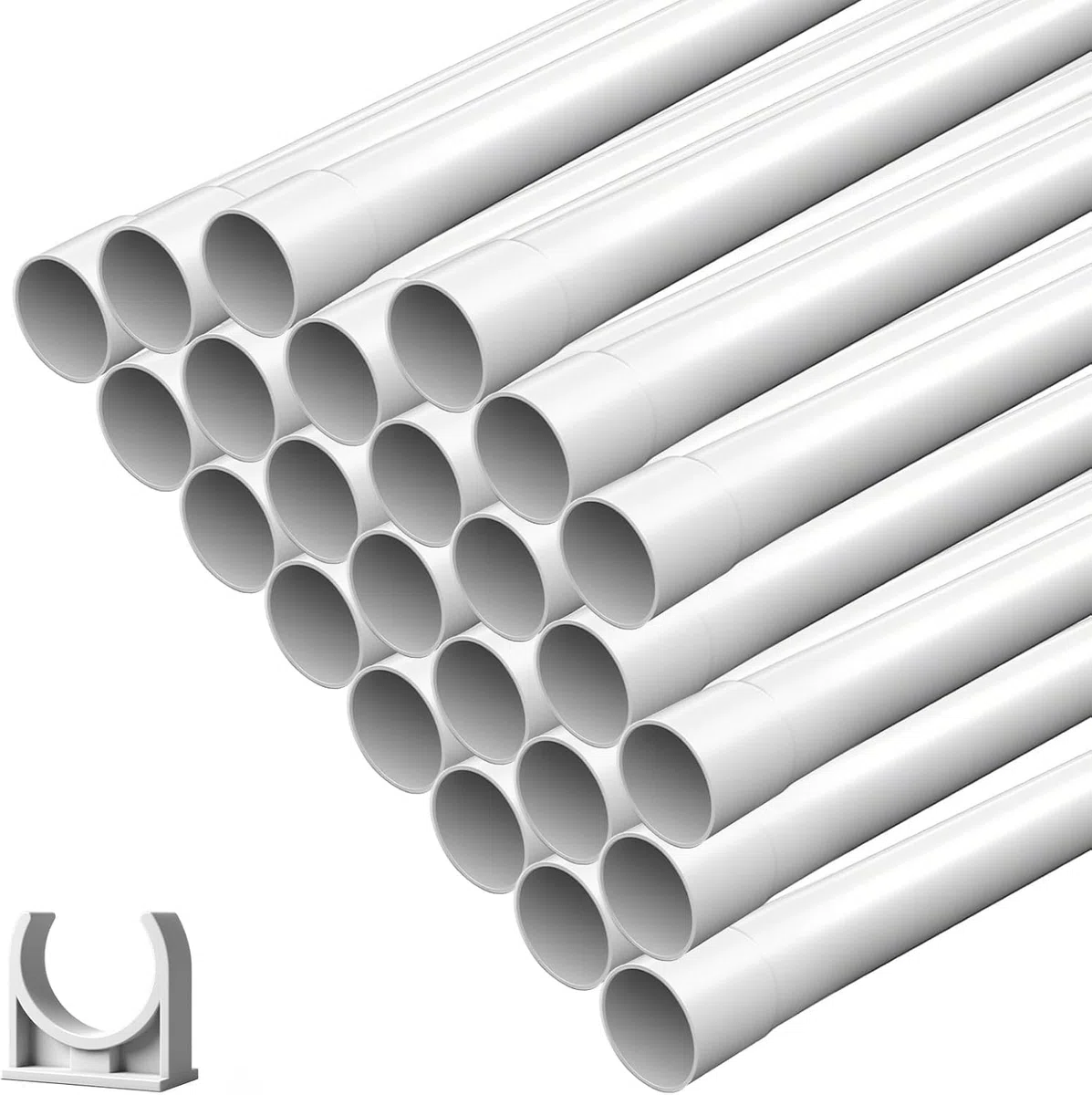 Tube d'installation M20 - Tube vide en PVC rigide de 24 m pour câble électrique - Difficilement inflammable - Avec 50 serre-câbles - Tube de 20 mm pour installation en saillie - Blanc