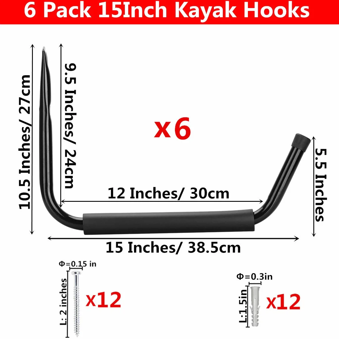Crochets Robustes de Rangement Dans le Garage, Support de Kayak à Bras Jumbo de 15 Pouces, 6 Cintres de Canoë à Montage Mural