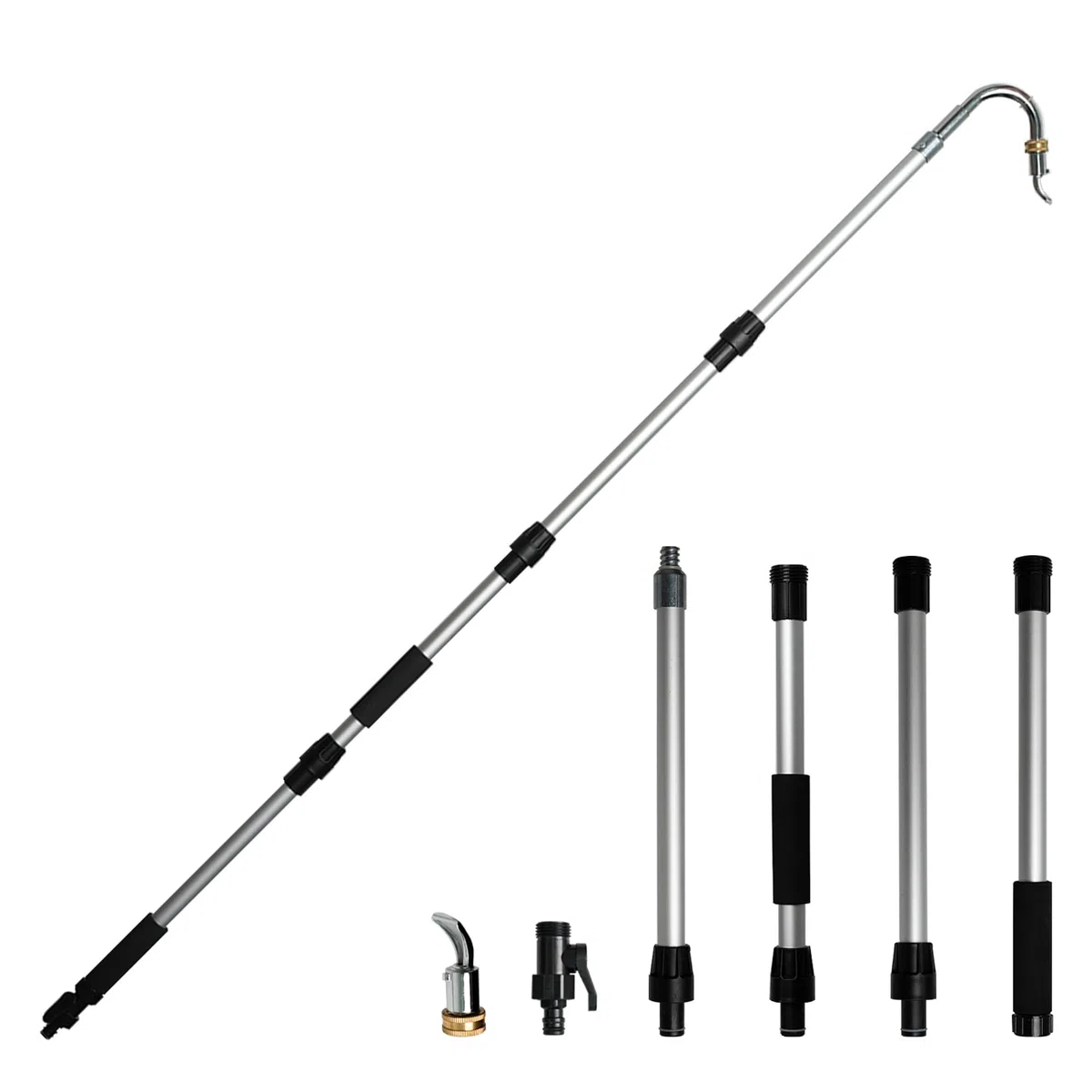 Diivoo Nettoyeur de Gouttières, Accessoire Pour Nettoyeur Haute Pression, Perche Nettoyage Toiture Avec Tige Courbée en Aluminium et Tête Pivotante en Iaiton, Pour Nettoyer les Gouttières de Toit