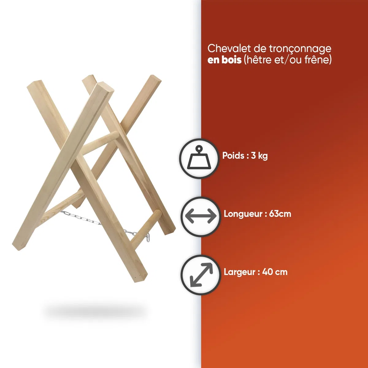 UNIVERSEL - Chevalet De Tronçonnage En Bois De Hêtre/Frêne - 2 Trétaux Pour Sciage Et Coupe De Bûche - Longeur 63 cm - Largeur 40 cm - Hauteur 54 cm