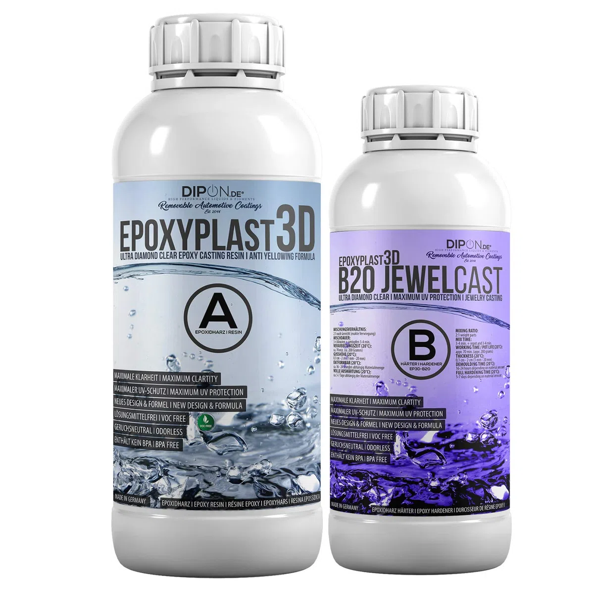 1,5 KG Résine époxy EpoxyPlast 3D B20 Jewel Cast I Ultra Diamond Clear I Excellente protection anti-UV I Résine de coulée pour bijoux I Sans BPA I Produit de qualité supérieure I Bois I Verre