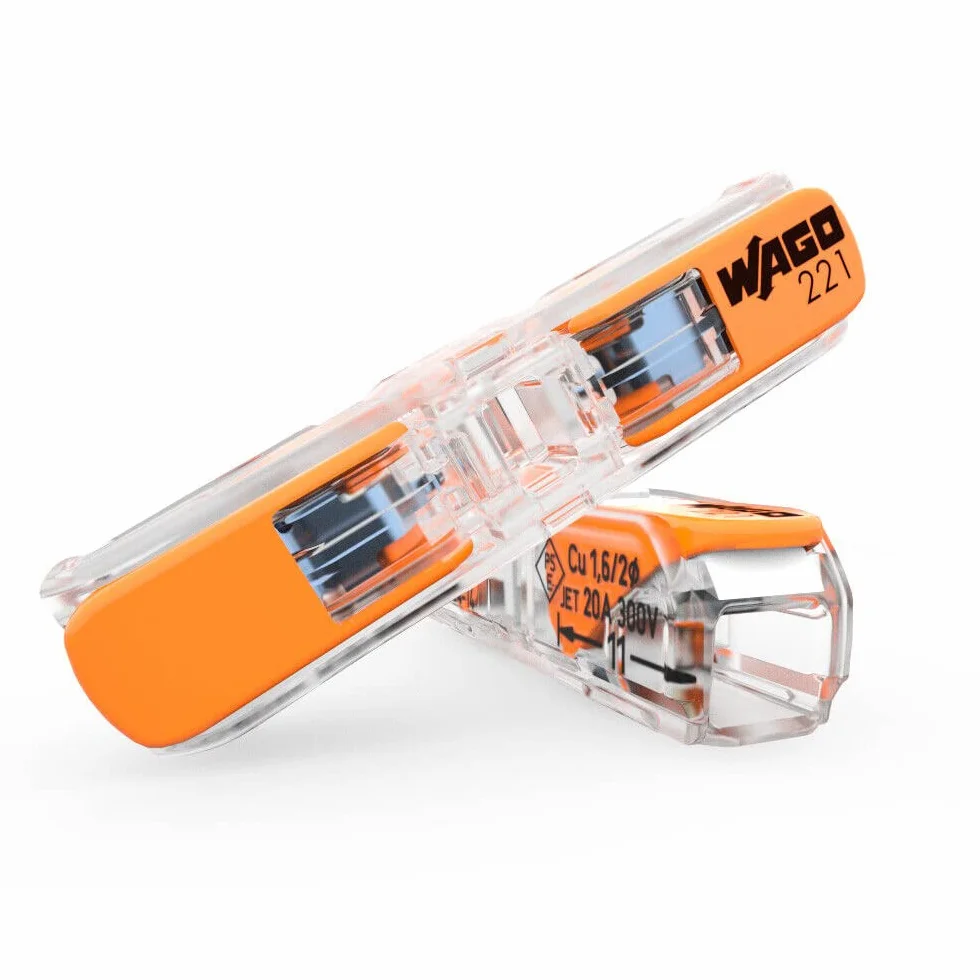Wago, Borne à Leviers In Line S221, 4mm², Orange, Compatible Conducteurs Rigides et Souples 0.2-4mm², Actionnement à Leviers, 450V, 32A, Design Compact, Garantie 2 Ans, Connexion Directe et Sécurisée | Bornes de connexion compactes pour conducteurs rigide