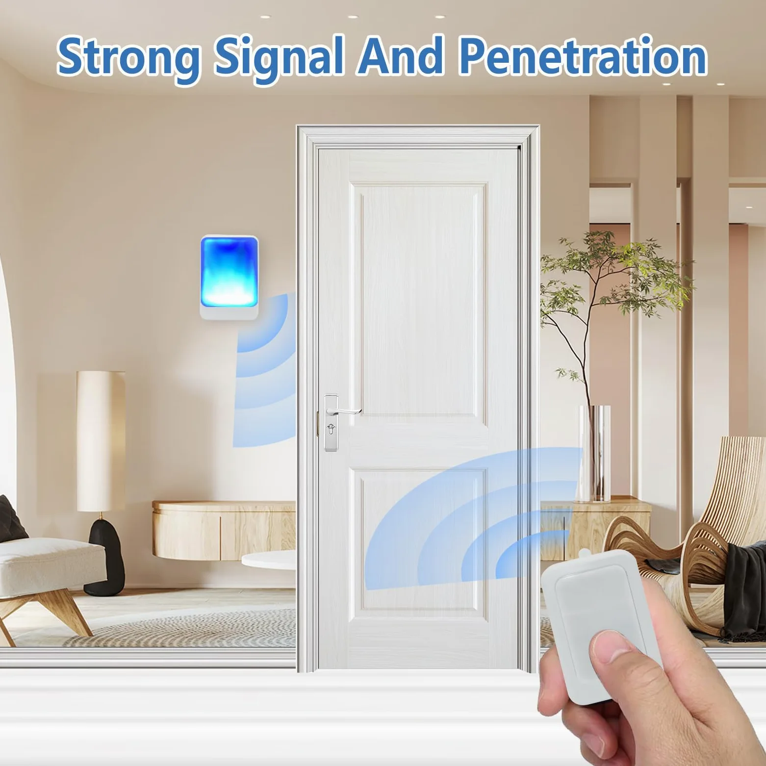 Sonnette de porte sonore avec flash et 7 couleurs de lumière vive et 4 volumes, sonnettes sans fil 180 mètres, pour la maison/le bureau, adaptée aux personnes âgées et malentendantes (blanc)
