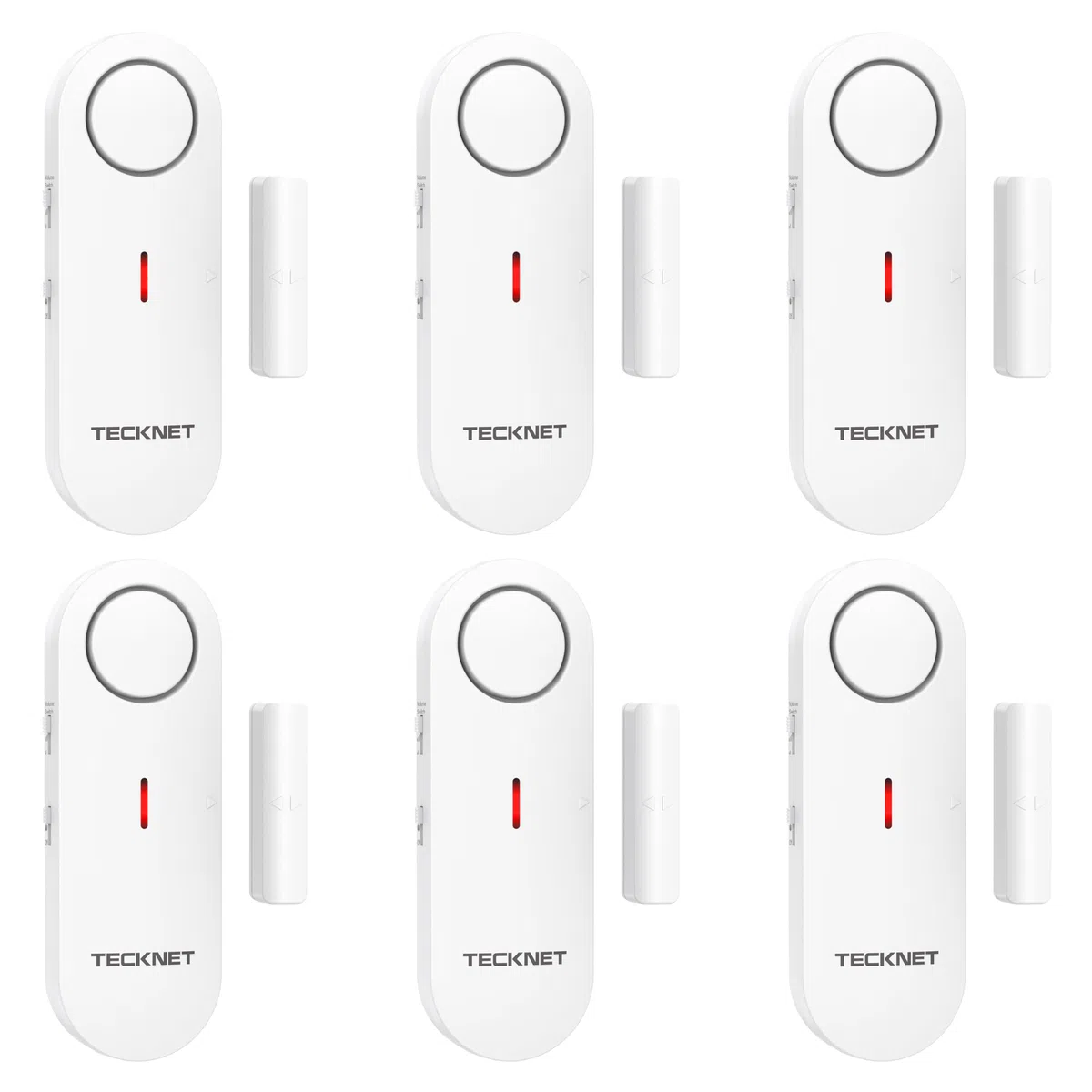 TECKNET Alarme Porte et Fenêtre sans Fil, Alarme et Carillon 2 en 1, Contrôle du Volume à 3 Niveaux, Systeme Alarmes Maison, Alarmes Antivol sans Fil pour la Maison, Le Magasin, Le Bureau (6 PCS)