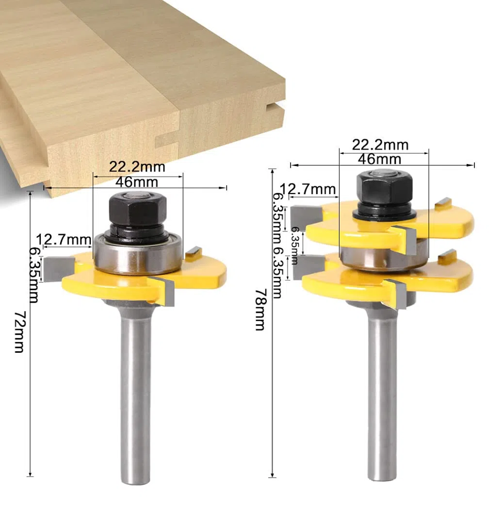 45 Degrés Verrouiller Mitre Routeur Bit + Mèche de Langue + Fraise à Rainurer [ 8mm ], Fraise à Bois pour Outils de Menuiserie