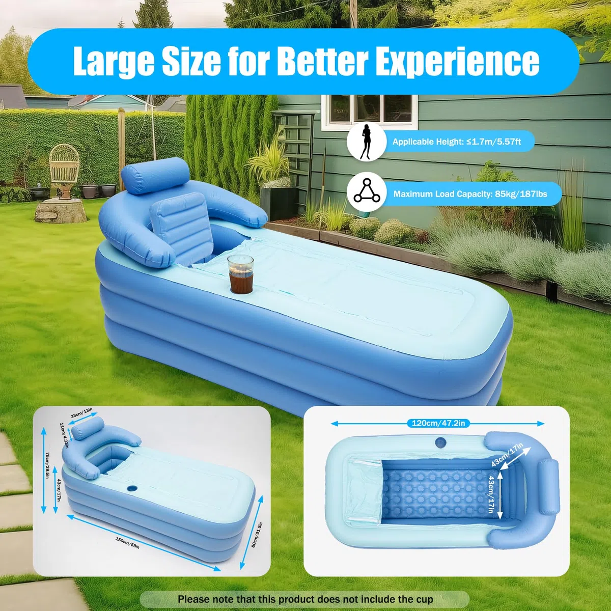 Baignoire gonflable portable en PVC pour adultes - Baignoire gonflable à gonfler - Antidérapante - Baignoire chaude SPA