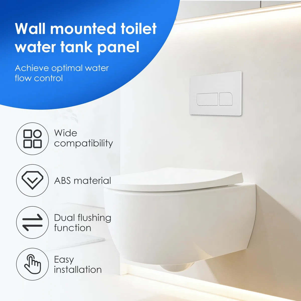 Plaque de Commande WC Blanche Double Chasse, Plaque de déclenchement de Réservoir, Compatible Geberit Sigma et UP300 & UP320 pour Salle de Bain