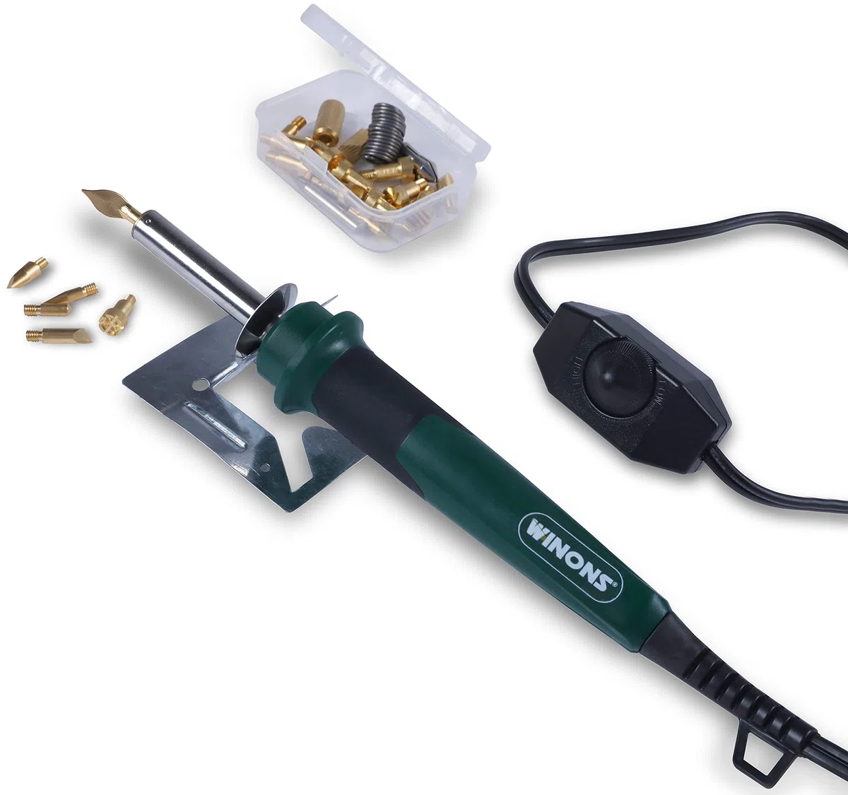 WINONS Fil Chaud Découpe Polystyrène Avec Régulateur de Température WHK0006, Coupe-Plastique à Couteau Chaud avec Buses Pour Pyrogravure sur Bois et Fer à Souder (Lot de 26)
