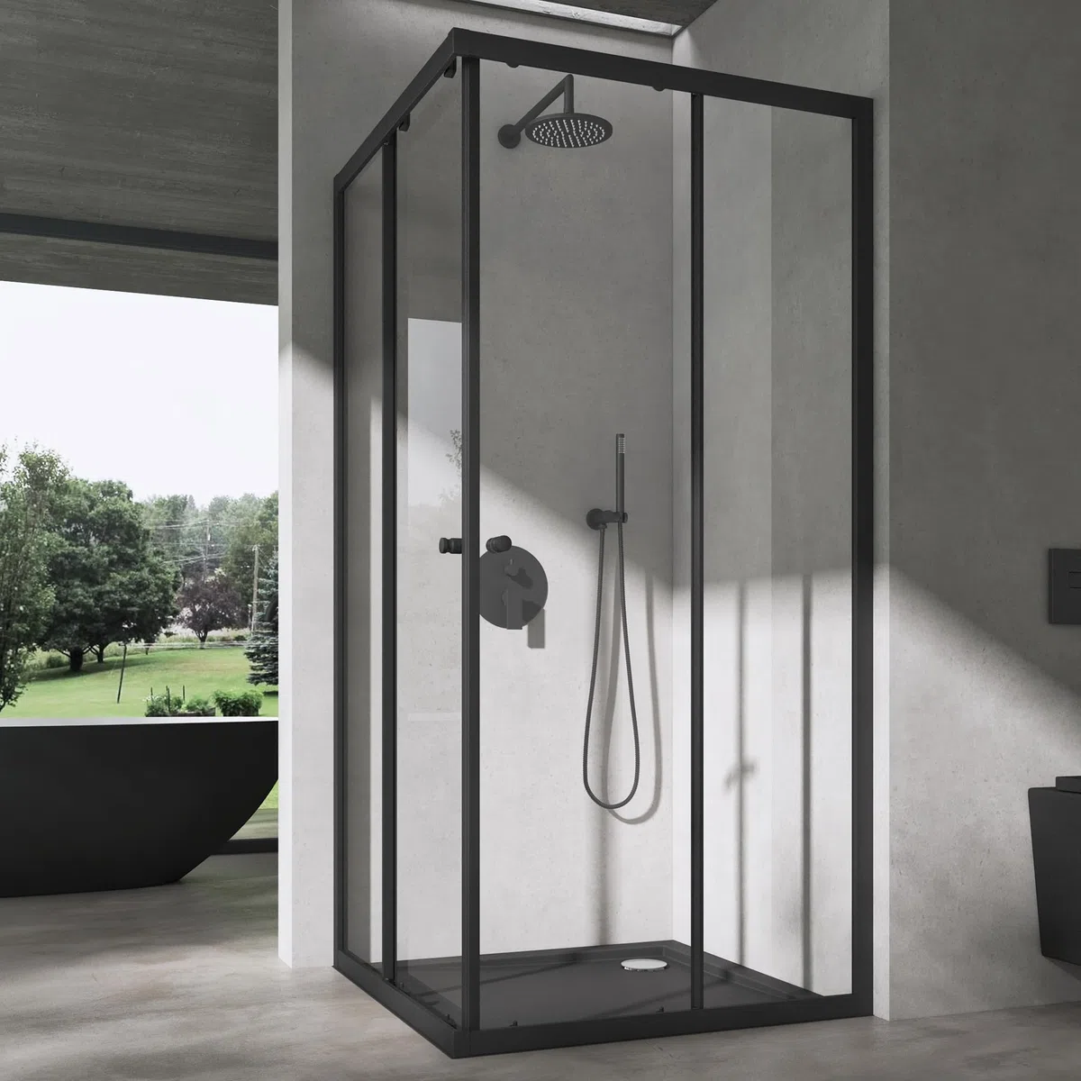 doporro Cabine de Douche en Angle 90x90cm Portes Coulissantes | Paroi de Douche Hauteur de 190cm, Verre de Sécurité Transparent, Profilé Noir, Montage Réversible, Ravenna16K-Plus