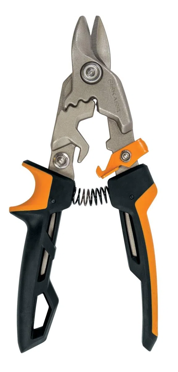 Fiskars Cisaille Aviateur, Coupe Droite, Jusqu'à 40% de puissance en plus, Longueur 25 cm, Acier/Plastique, Noir/Orange, PowerGear, 1027207