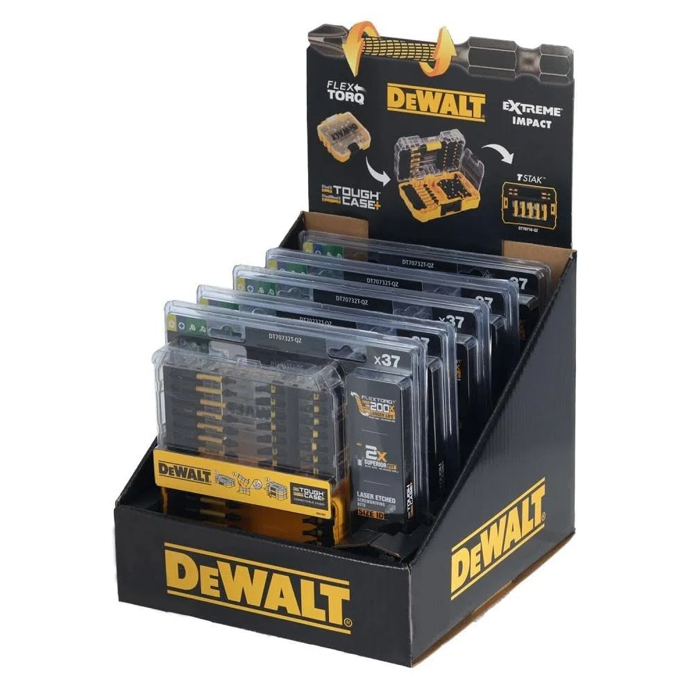 DEWALT - Coffret TOUGHCASE 37 pièces - embouts de vissage FLEXTORQ - pour perceuse-visseuse - retrait embout facile - DT70732T-QZ