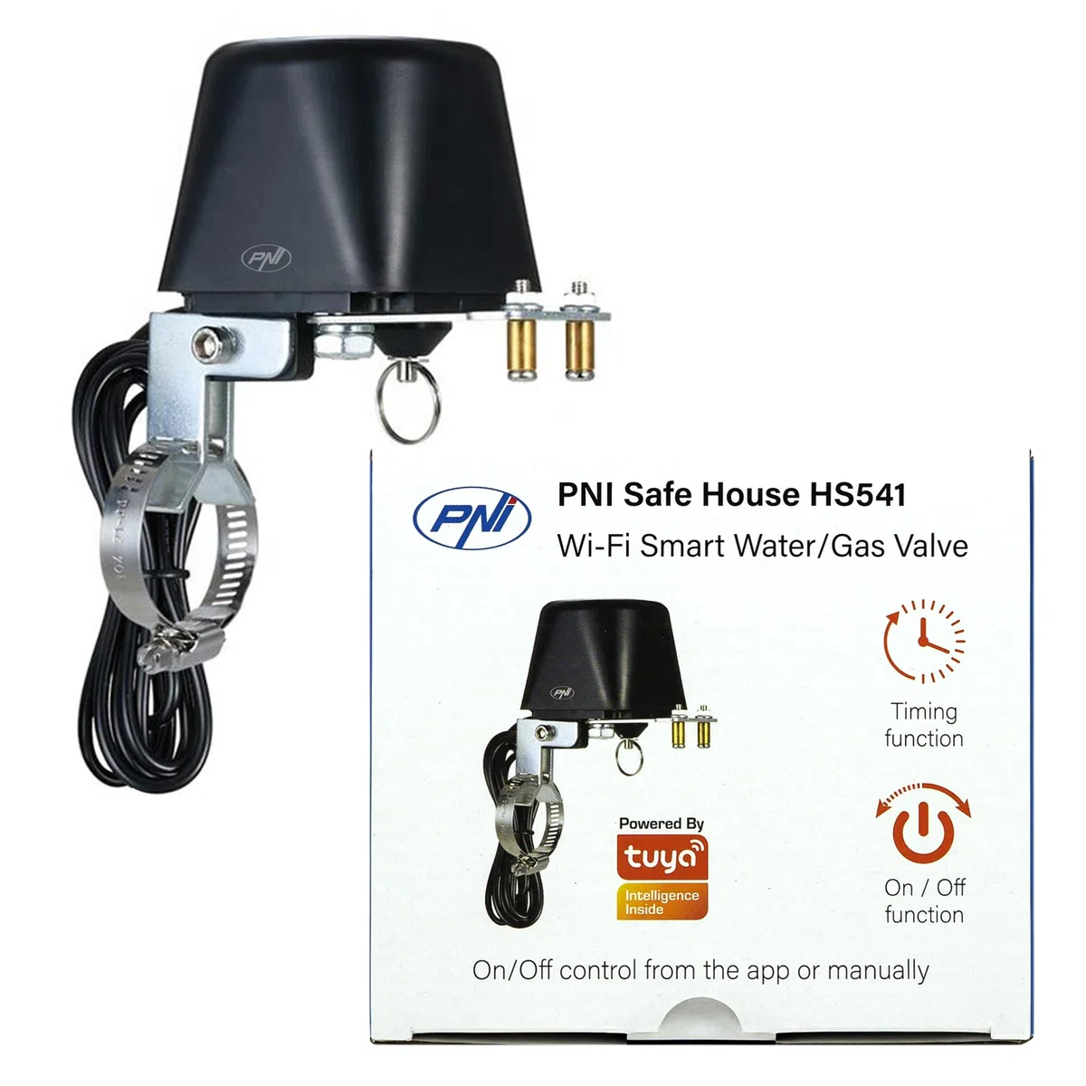 PNI PNI-HS541 Safe House HS541 Vanne intelligente avec Wi-Fi, pour couper l'alimentation des tuyaux d'eau/gaz via Internet, noir