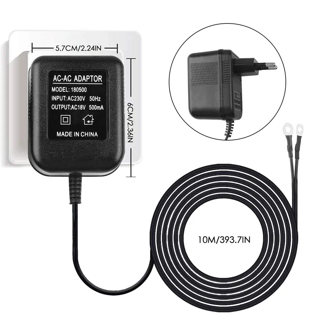 ARMED Adaptateur Secteur pour Sonnette, Transformateur de Sonnette 18V 500MA, Câble 10M, Sonnette à Anneau Compatible, Sonnette VidéO Prise UE