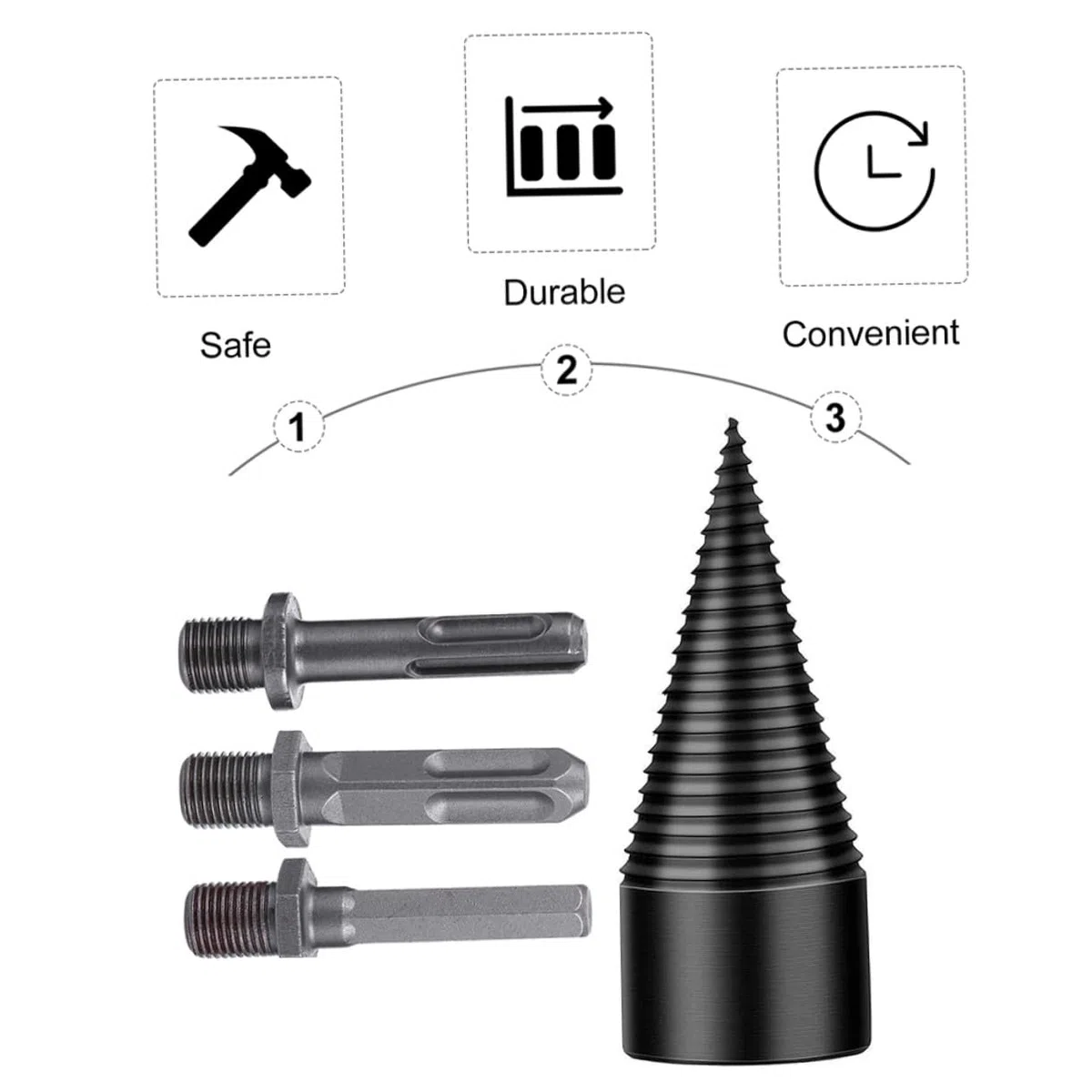 Cône de Foret en Acier Noir Résistant à L'Usure Travail du Bois, Foret Polyvalent 32Mm pour Fendre le Chêne et Autres Bois Durs