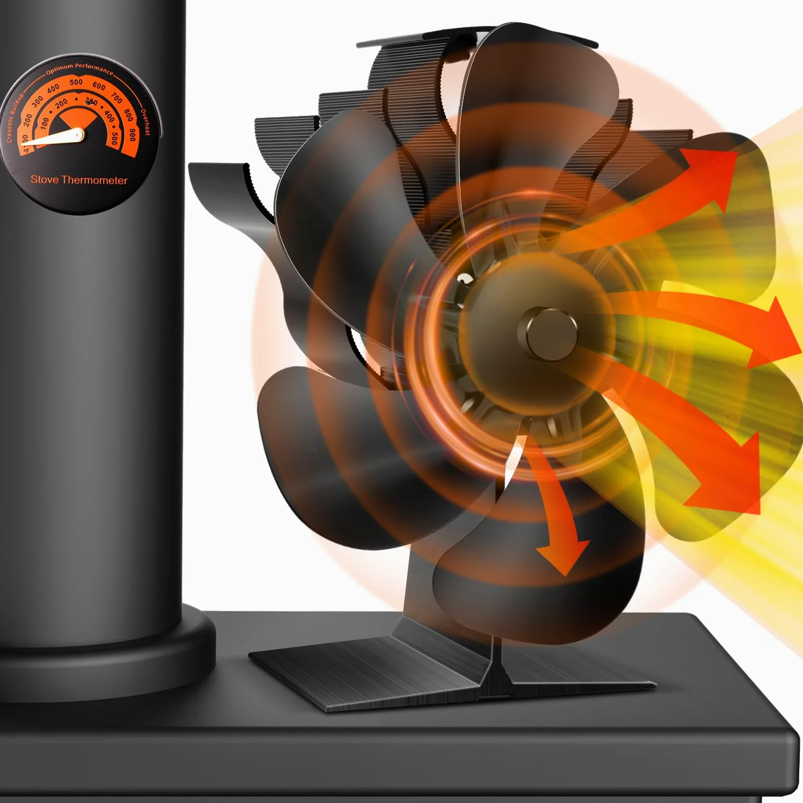 Lvelfe Ventilateur de cheminée, 6 pales silencieux, sans électricité, avec thermomètre, pour poêle à bois, poêle à granulés, cheminée