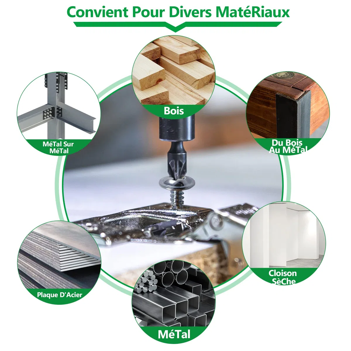 Vis Autoforeuse, 325 PCS 410 Acier Inoxydable Vis Autoforeuse Métal M4.2, M4.8 Tête de Rondelle hexagonale et tête Plate 17 Tailles pour Meubles en Bois en Métal