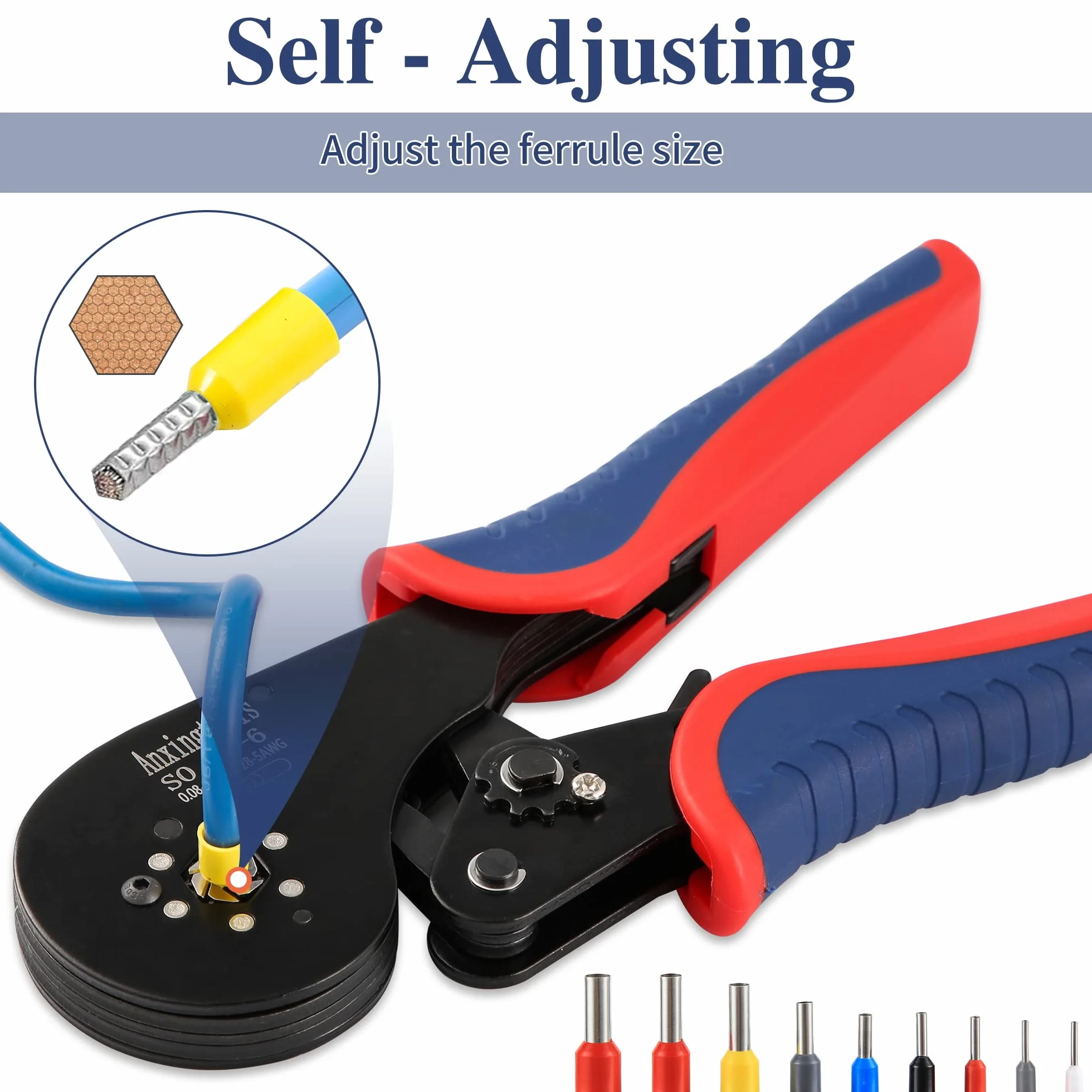 Kit d'outils de sertissage de virole, pince à sertir à fil hexagonal pour 0,08-16 mm² avec 1200 bornes d'extrémité de fil de cuivre rouge, outil de sertissage de fil à cliquet (Crimping Tool Kit)