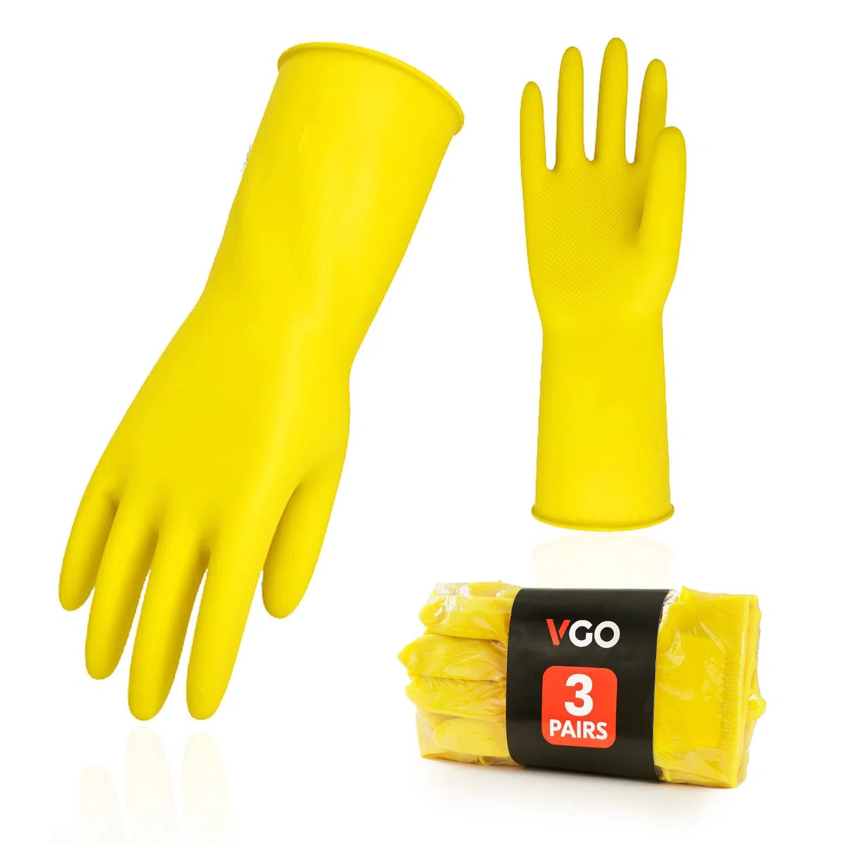 VGO... Gants de Nettoyage Ménagers Réutilisables, Gants de Vaisselle en Caoutchouc, Epaisseur Supplémentaire, Manches Longues (HH4601)