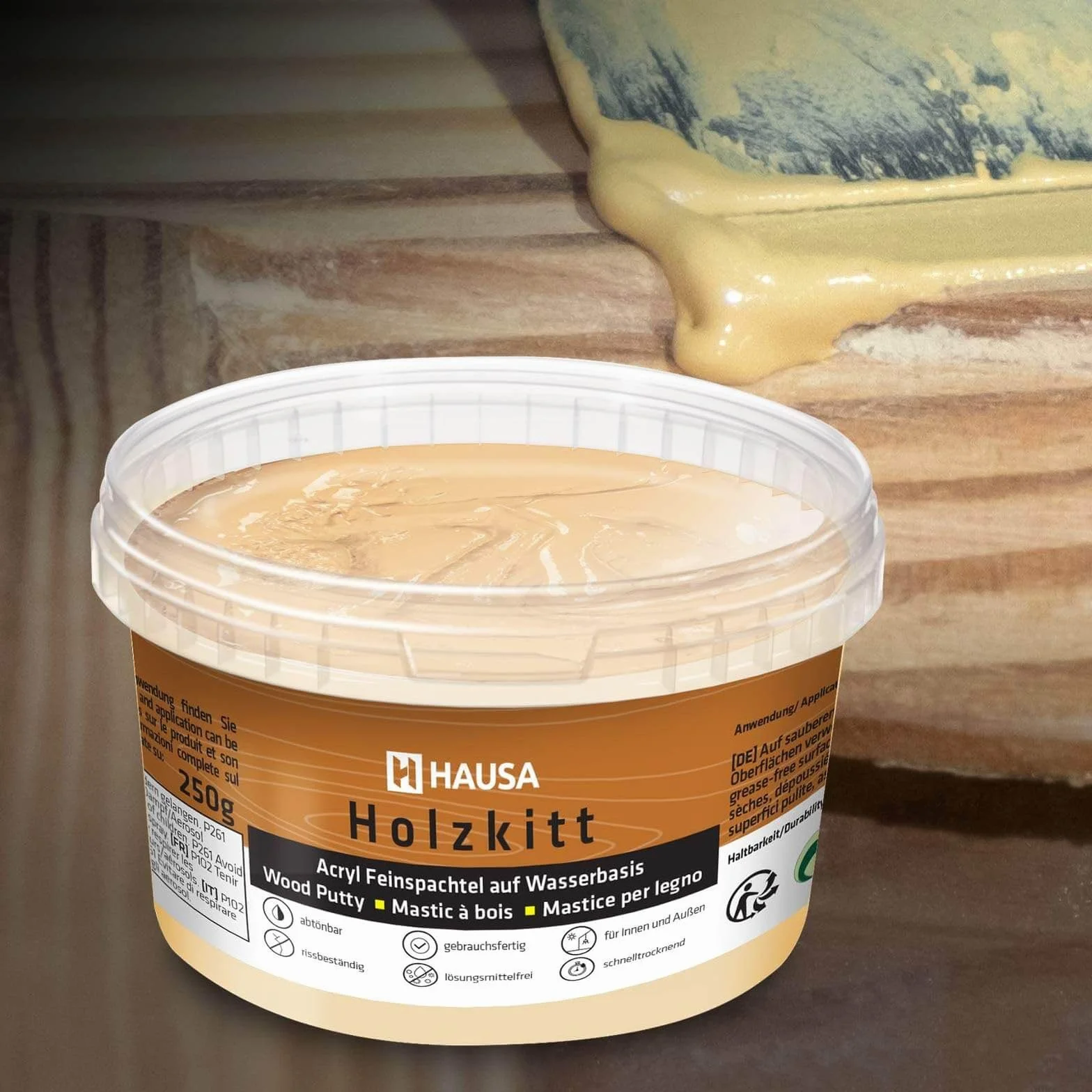 Hausa Mastic bois acrylique 1 kg Noir - Réparation bois - Séchage rapide - Résistant