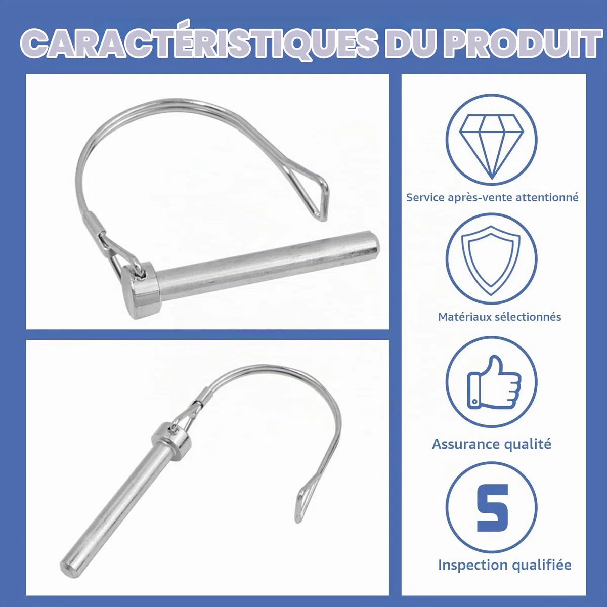Goupille de Verrouillage M8 x 60mm, 10Pcs goupilles de sécurité Forme D, Goupille Remorque Carbone Galvanisé, Compatible avec Goupilles Agricole, Goupilles Clips pour Ferme Connecter des Remorques