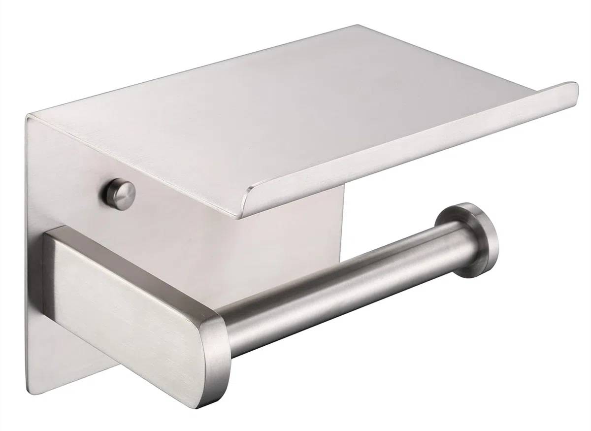 Porte-Rouleau de Papier Toilette, Porte-Papier hygiénique Moderne brossé en Acier Inoxydable SUS 304 avec étagère de téléphone, Accessoire de Cuisine de Salle de Bain F928-03D