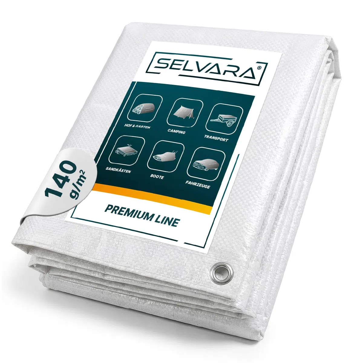 Bâche de Protection extérieure 140g/m² | Bâche Premium Line 4m x 4m | Bâches Multiusage Blanches | Anti-déchirure et Protection UV | Bâches en polyéthylène avec œillets I Large Choix de Tailles