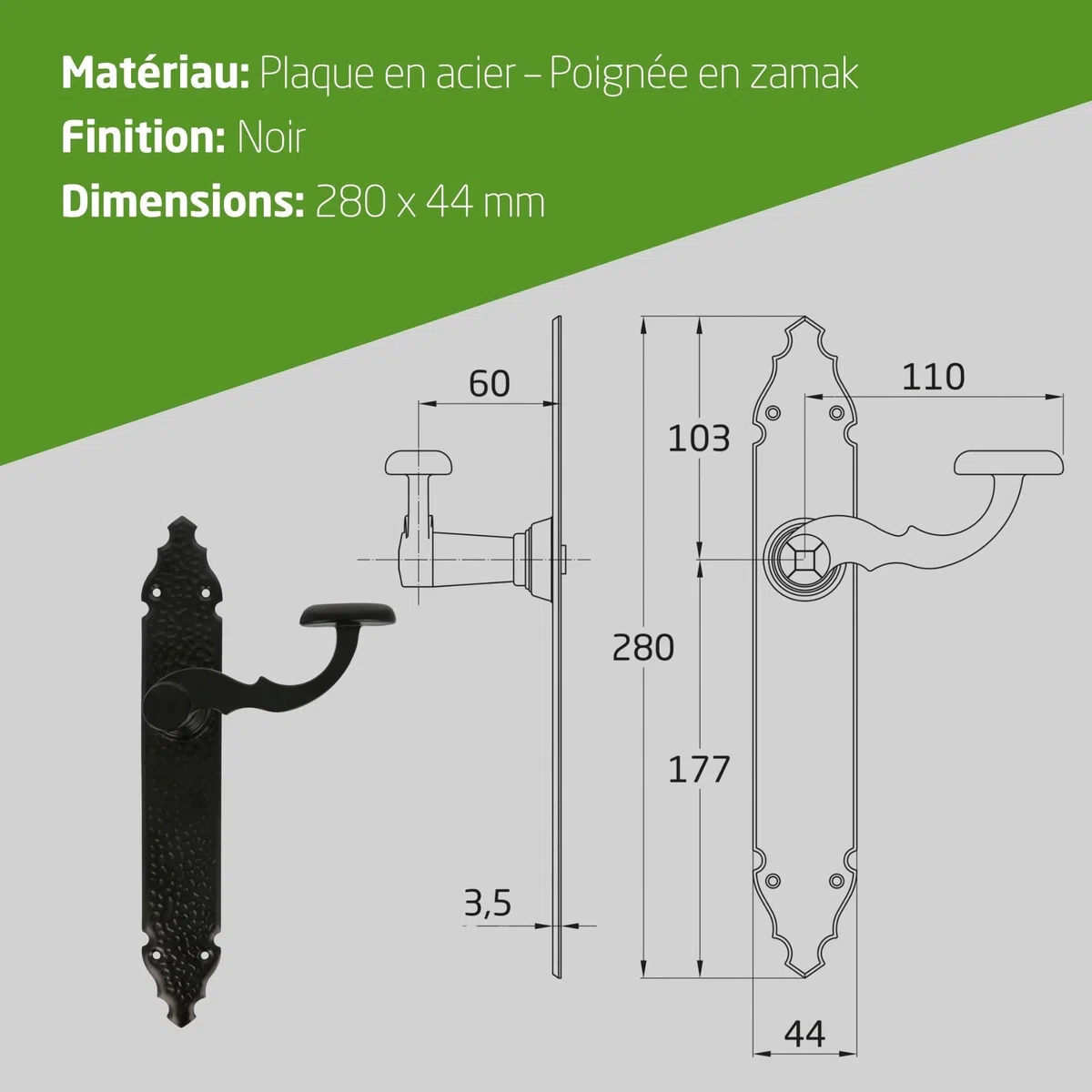 Amig - Ensemble de Poignées de Porte Rustiques 100P | Acier Martelé, Finition Époxy Noir | Durabilité et Esthétique Traditionnelle, Noir, Acier Inoxydable 18/8